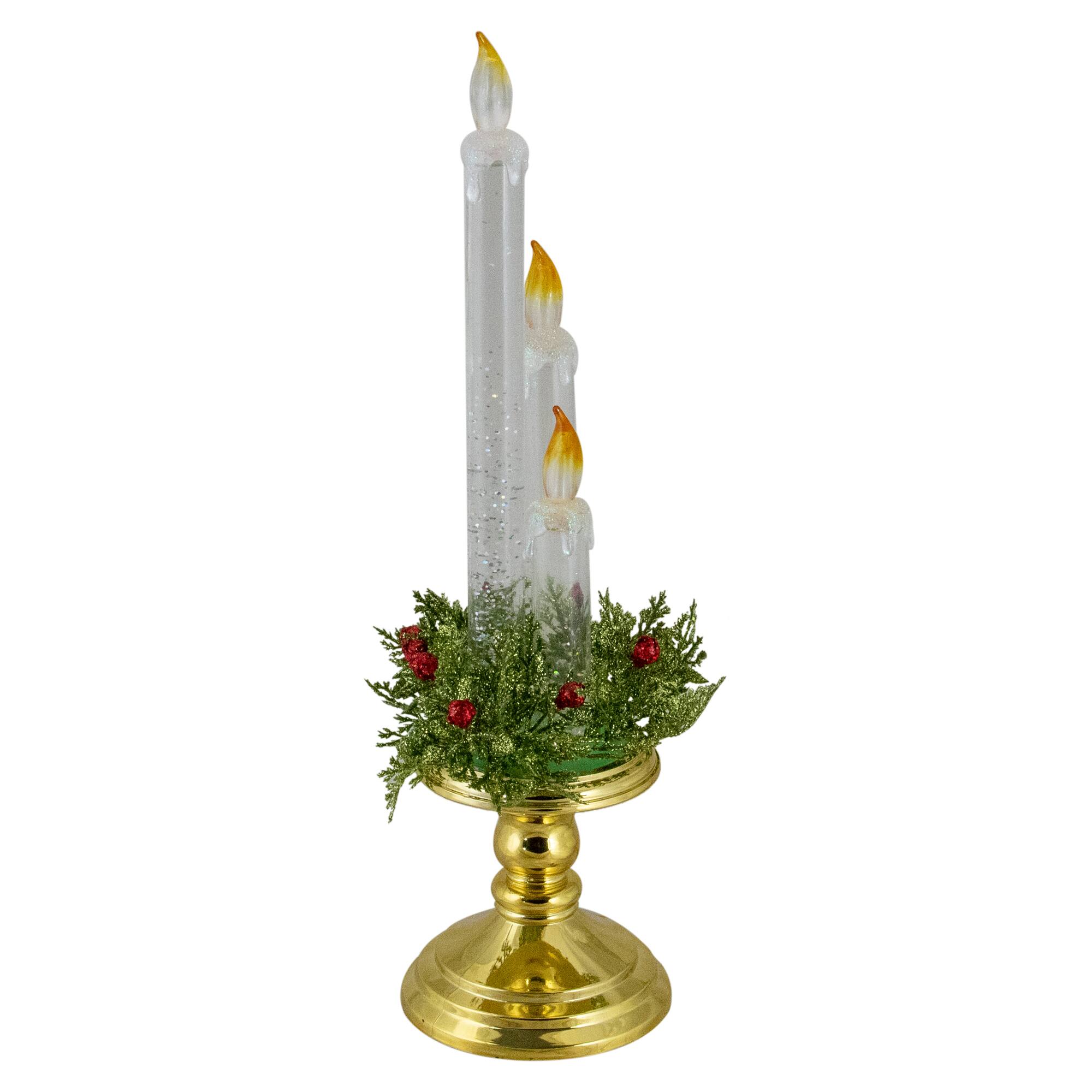 14.5&#x22; Lighted Water Candle on Gold Base with Berries