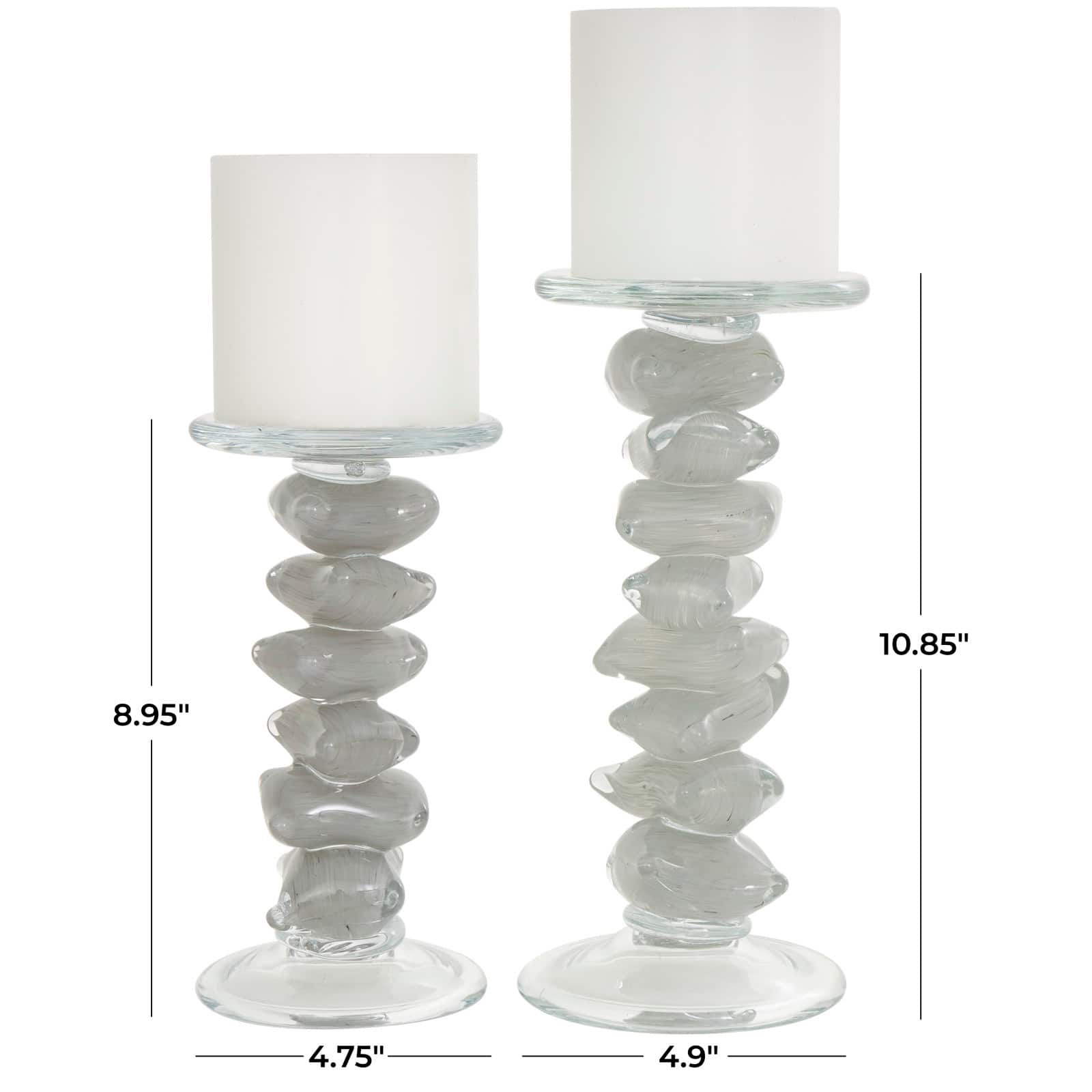 Clear Glass Stacked Stone Candle Holder Set