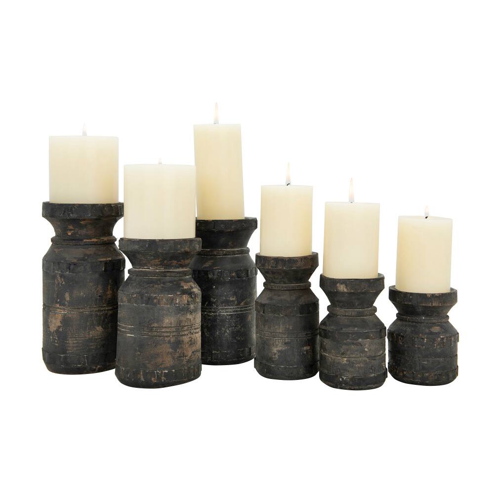 Hello Honey® Black Found Wood Pillar Candleholders Set