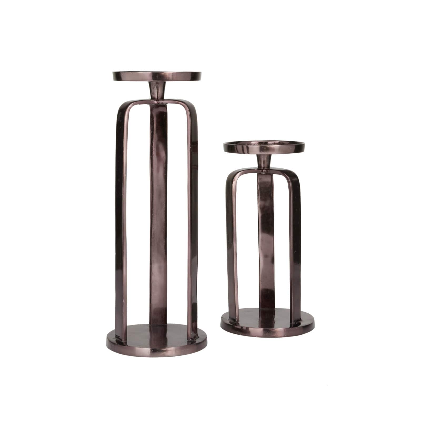 CosmoLiving by Cosmopolitan Set of 2 Black Aluminum Modern Candle Holder, 14&#x22; x 10&#x22;
