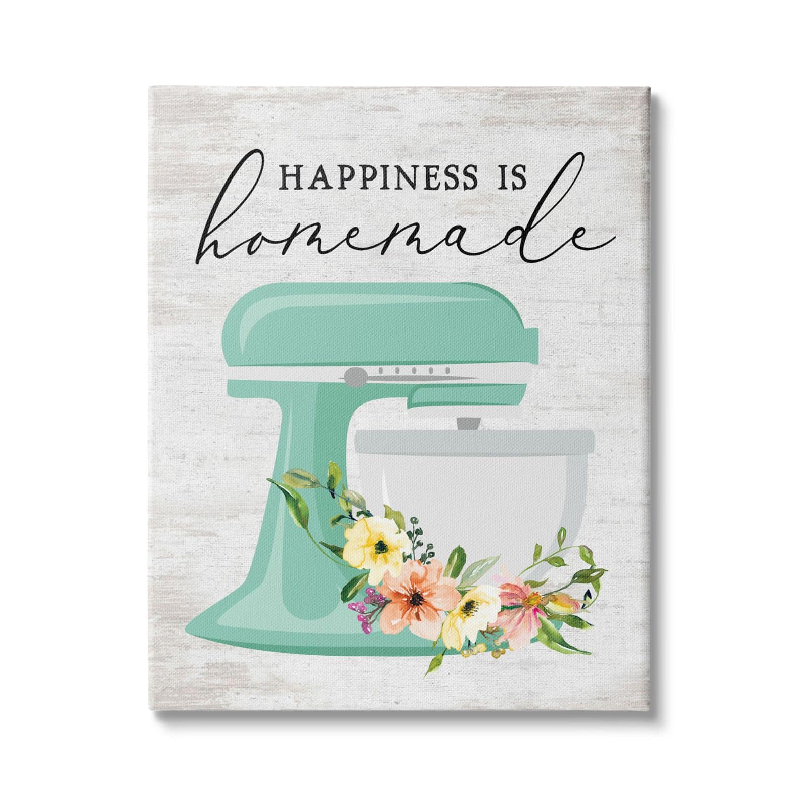 Stupell Industries Happiness is Homemade Phrase Floral Kitchen Stand Mixer Canvas Wall Art