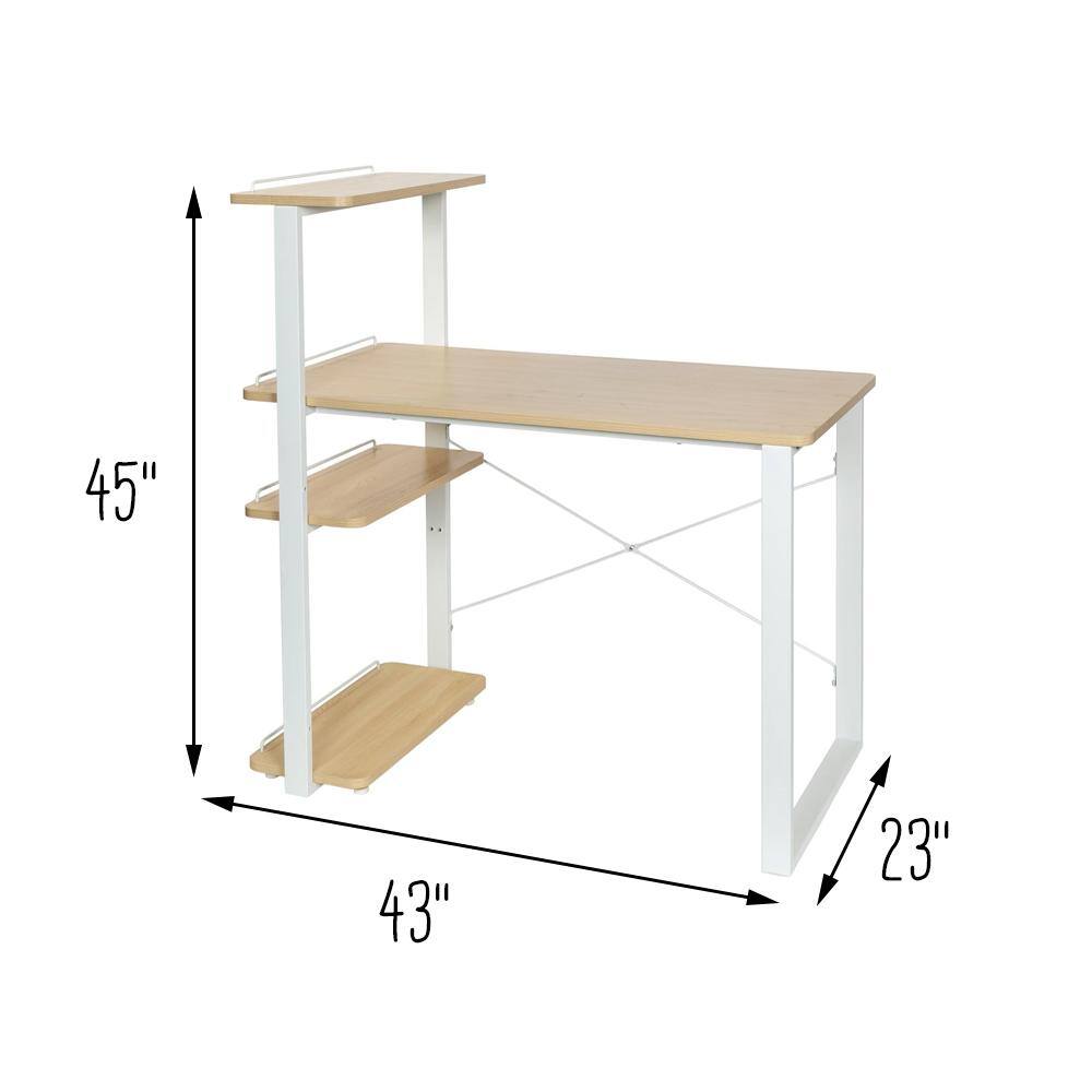 4 Pack: Honey Can Do White &#x26; Natural Home Office Computer Desk with Shelves