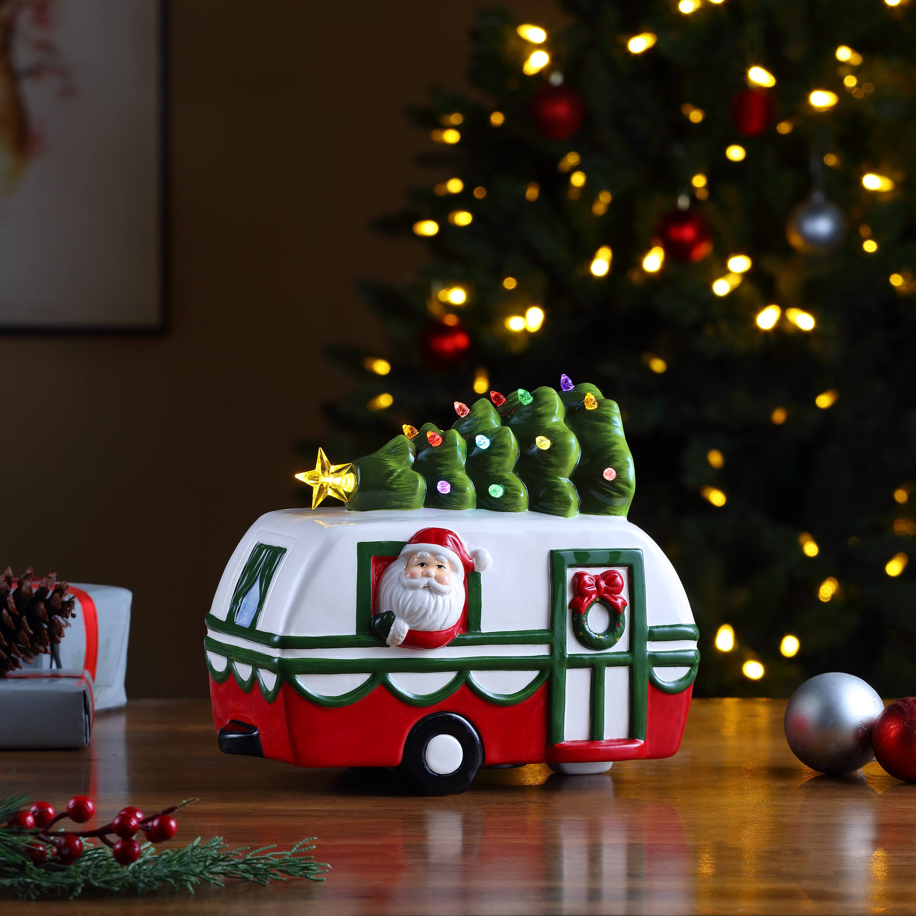 10" Nostalgic Ceramic Santa Camper