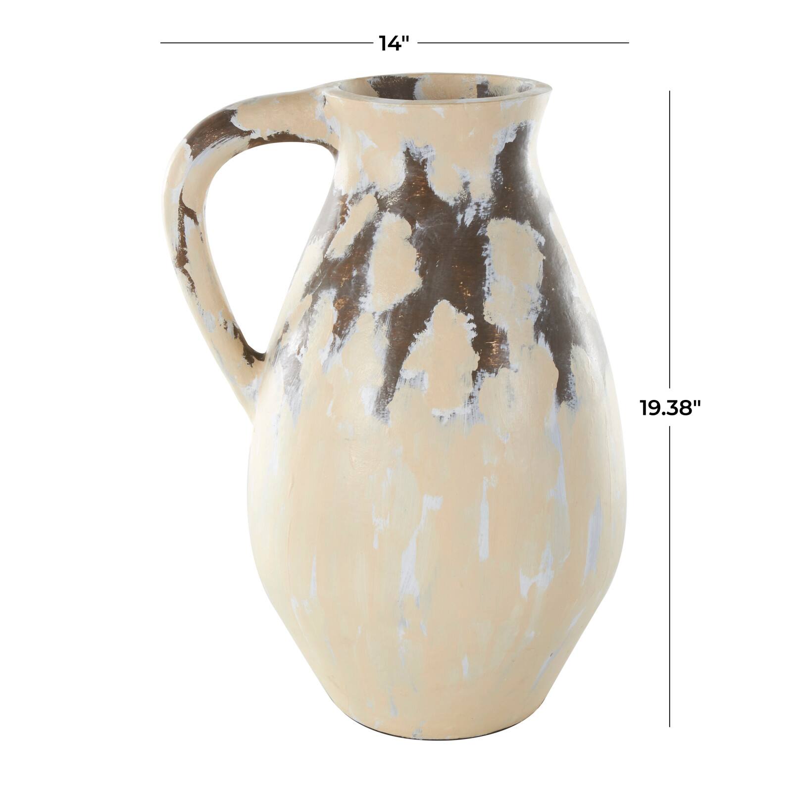 19" Cream Ceramic Vase with Curved Handle