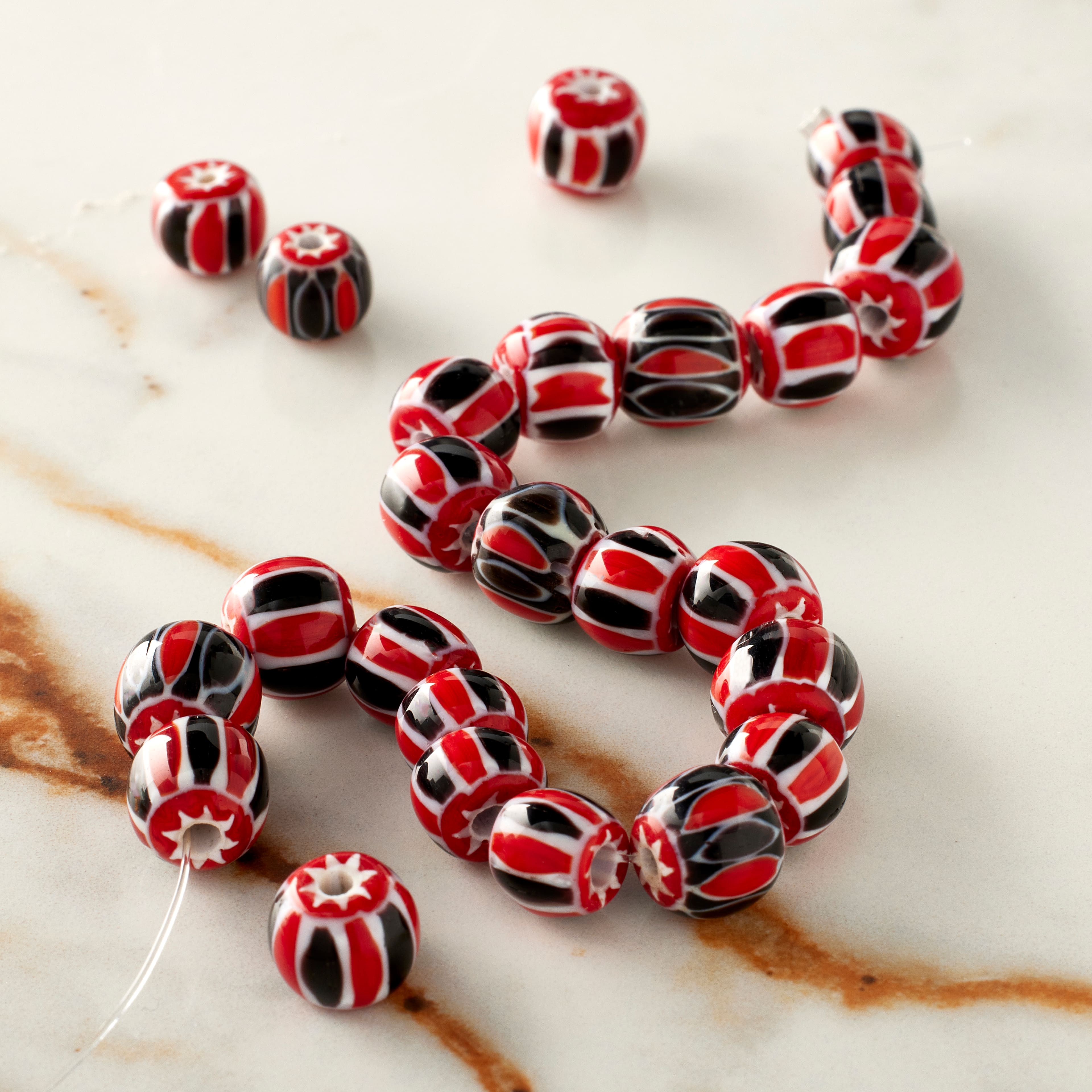 12 Pack: Red, White & Black Lamp Work Glass Beads by Bead Landing®