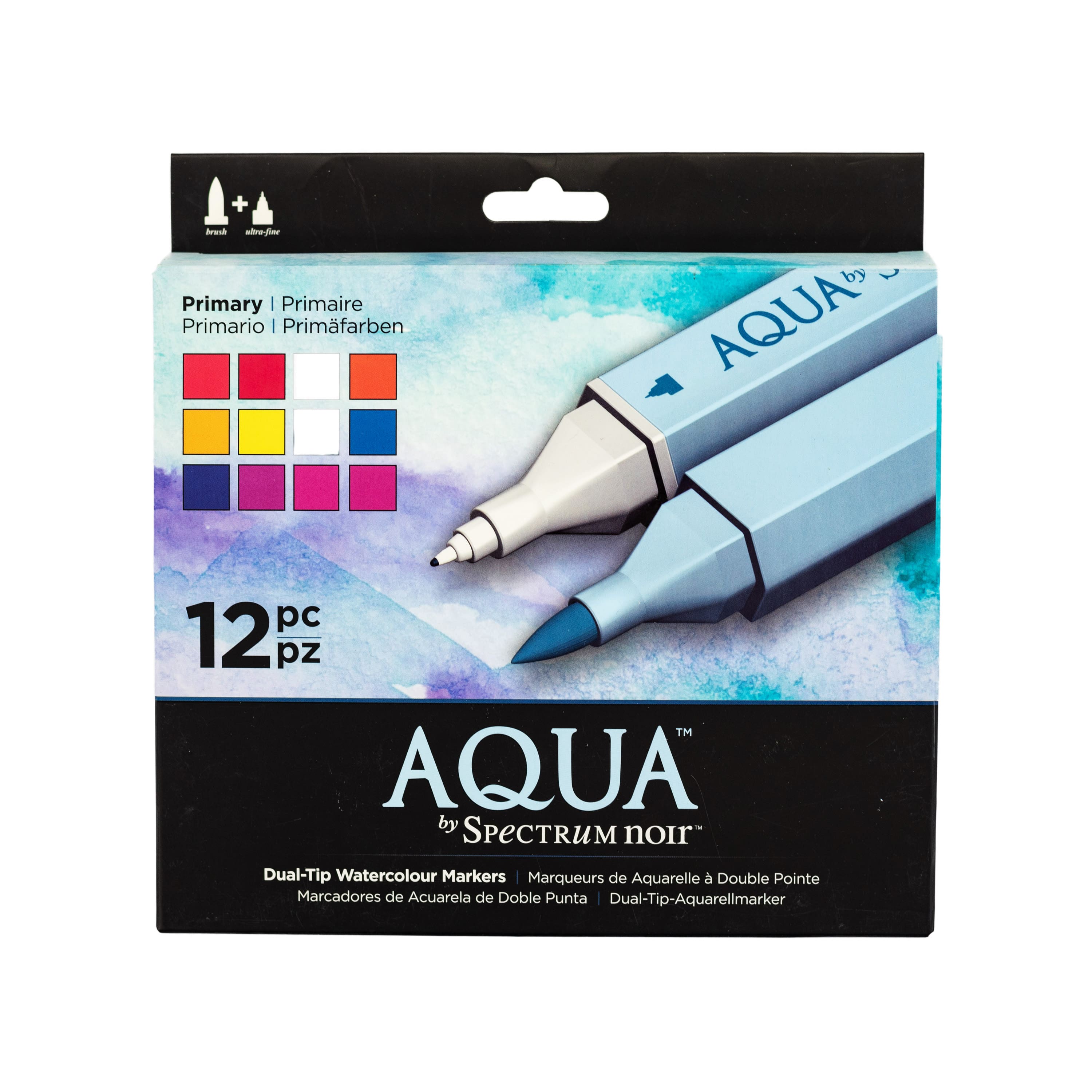 Spectrum Noir Aqua Artist's Water Based Dual Nib Marker Coloring Pens,  Essentials, Pack of 12