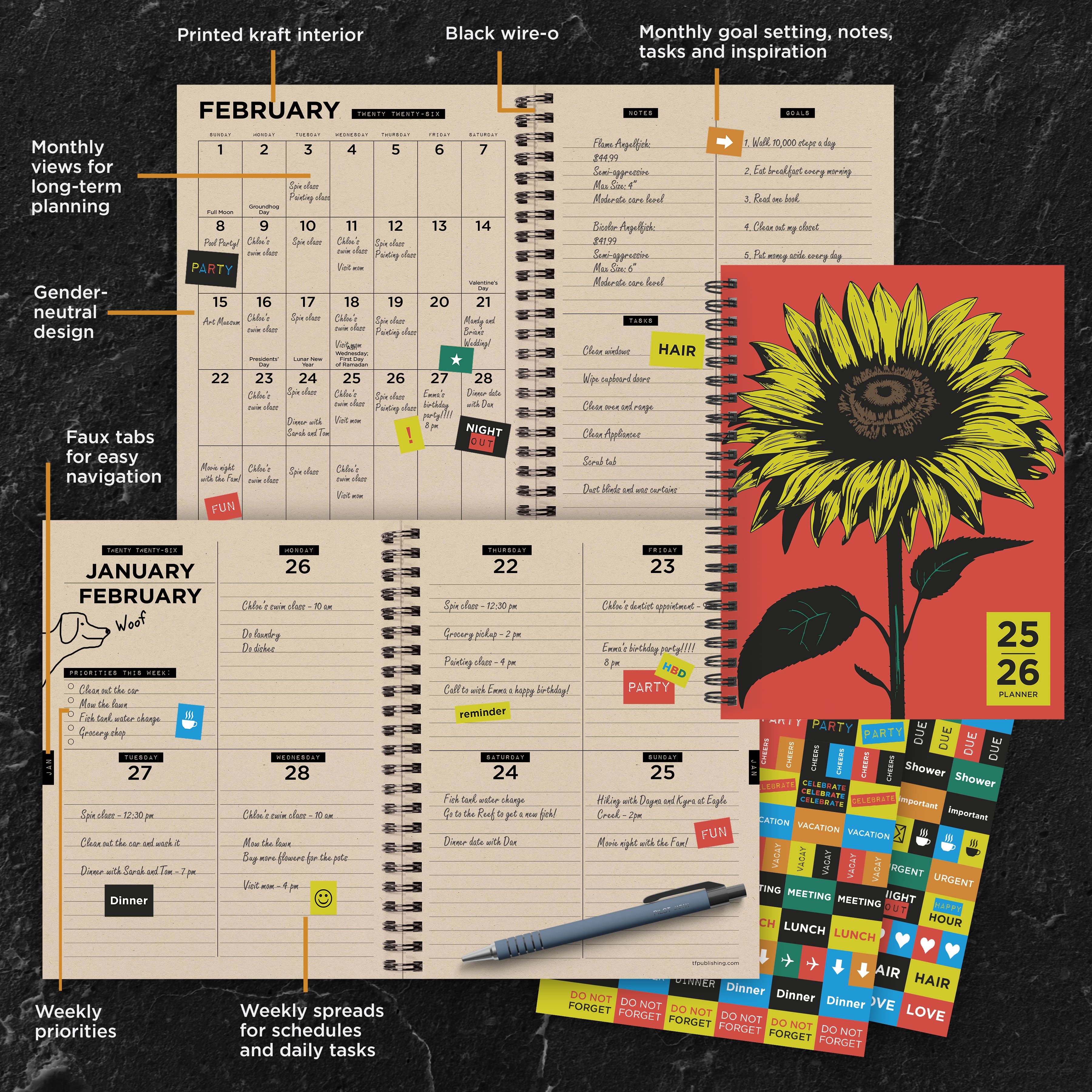 TF Publishing 2025-2026 Andy&#x27;s Sunflower Medium Weekly/Monthly Planner