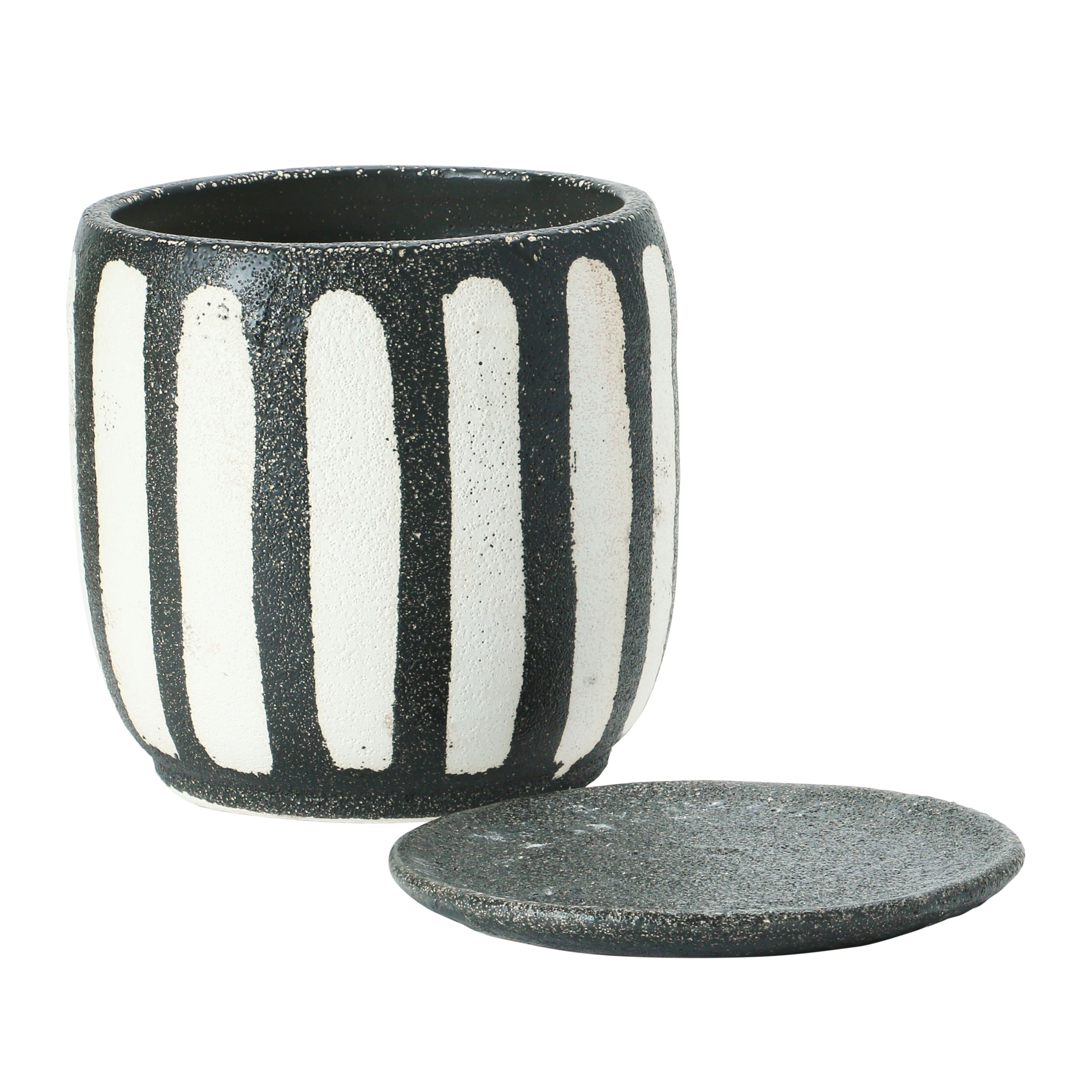Hello Honey® 7.5" Black & White Hand-Painted Terra Cotta Planter with Saucer Set