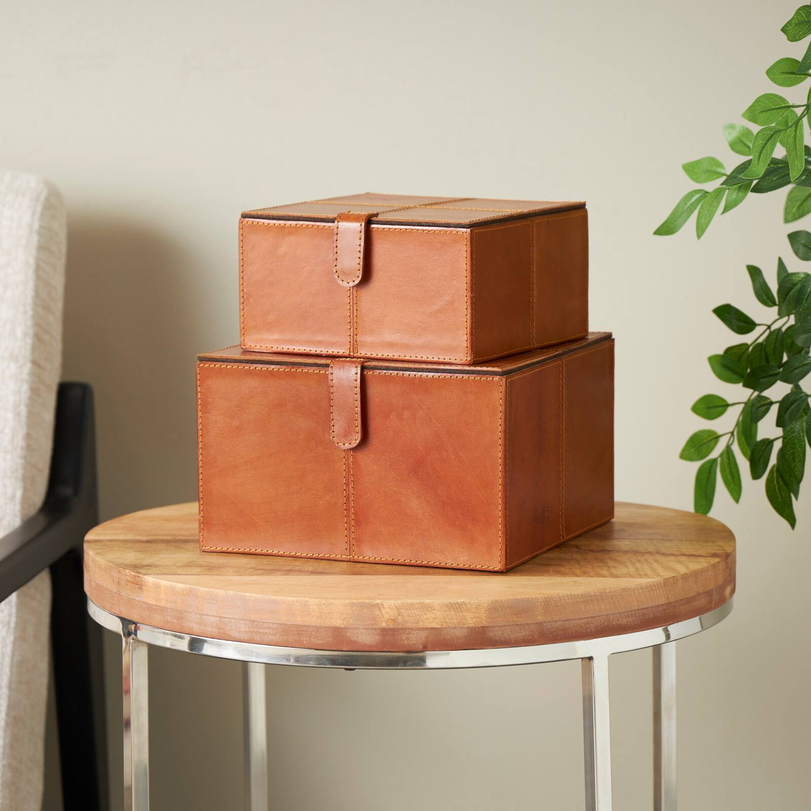 Brown Leather Storage Box Set