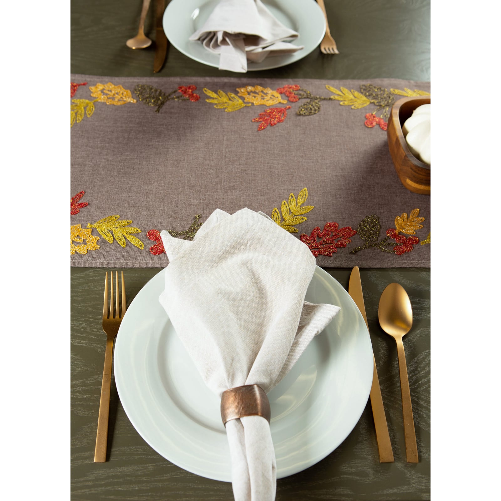 DII&#xAE; 108&#x22; Shimmering Leaves Embroidered Table Runner