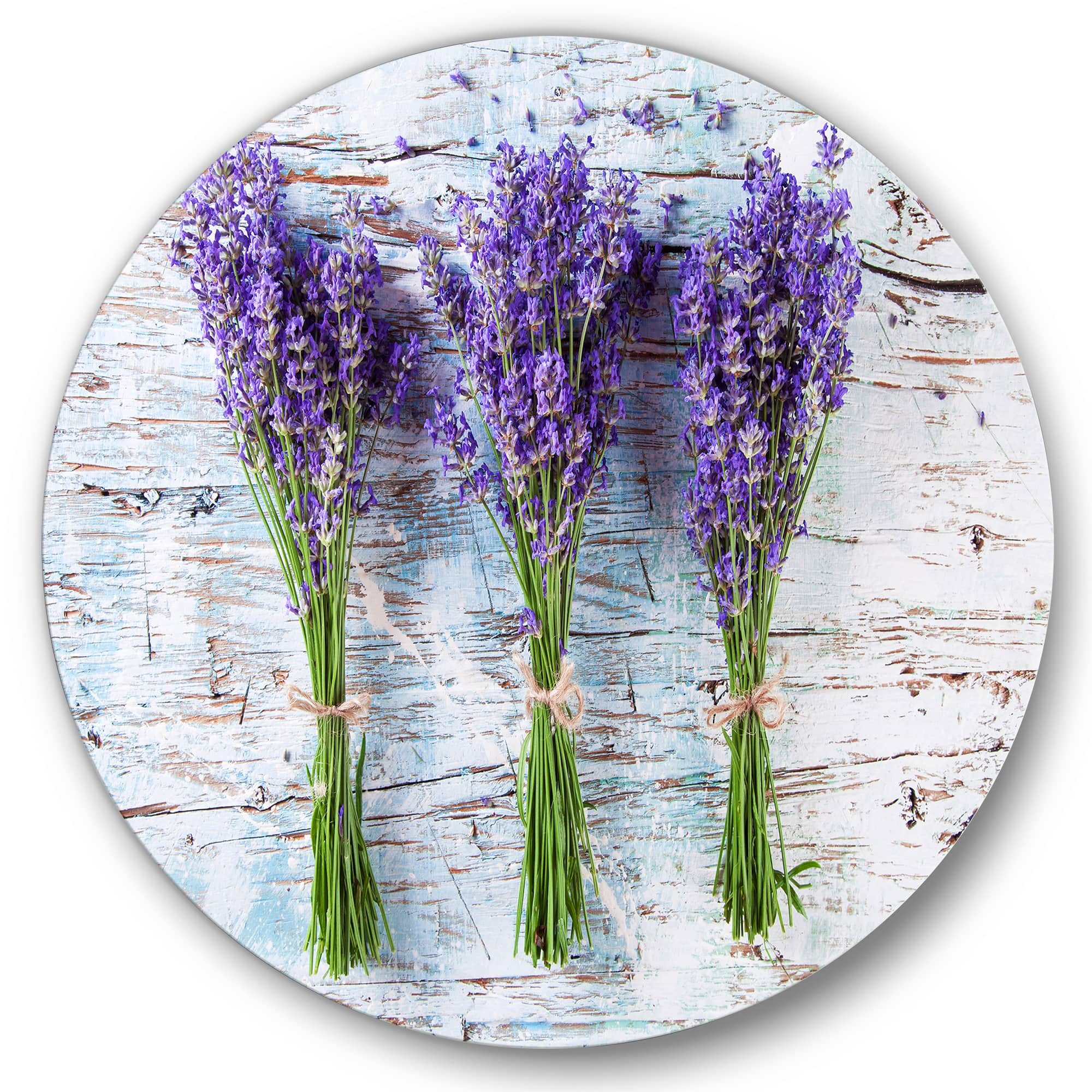 Designart - Fresh Lavender On Wood - Farmhouse Metal Circle Wall Art