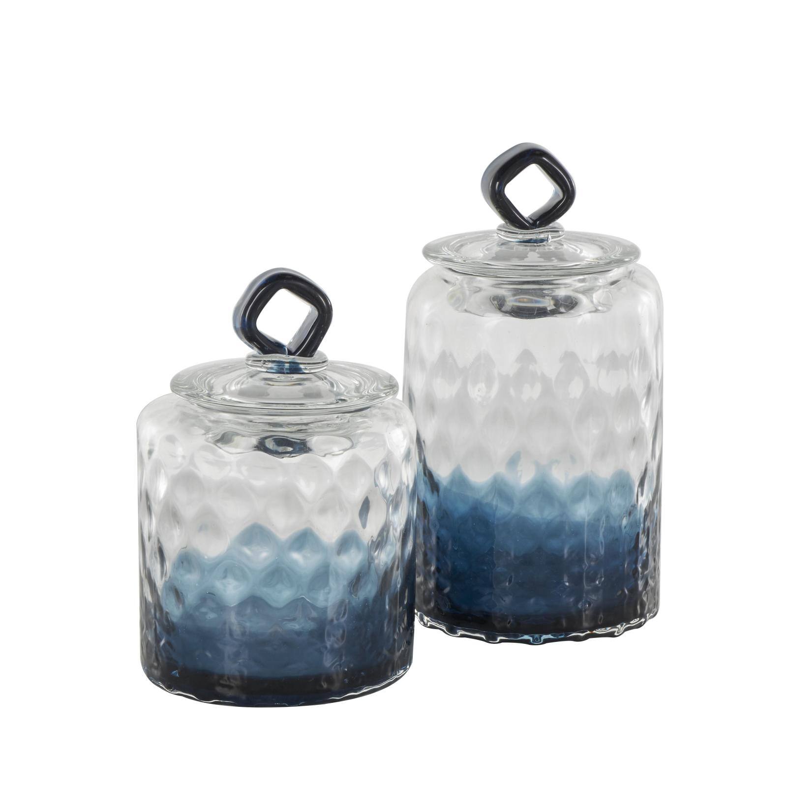 Glass Geometric Faceted Ombre Decorative Jars with Diamond Knobs, 2ct.
