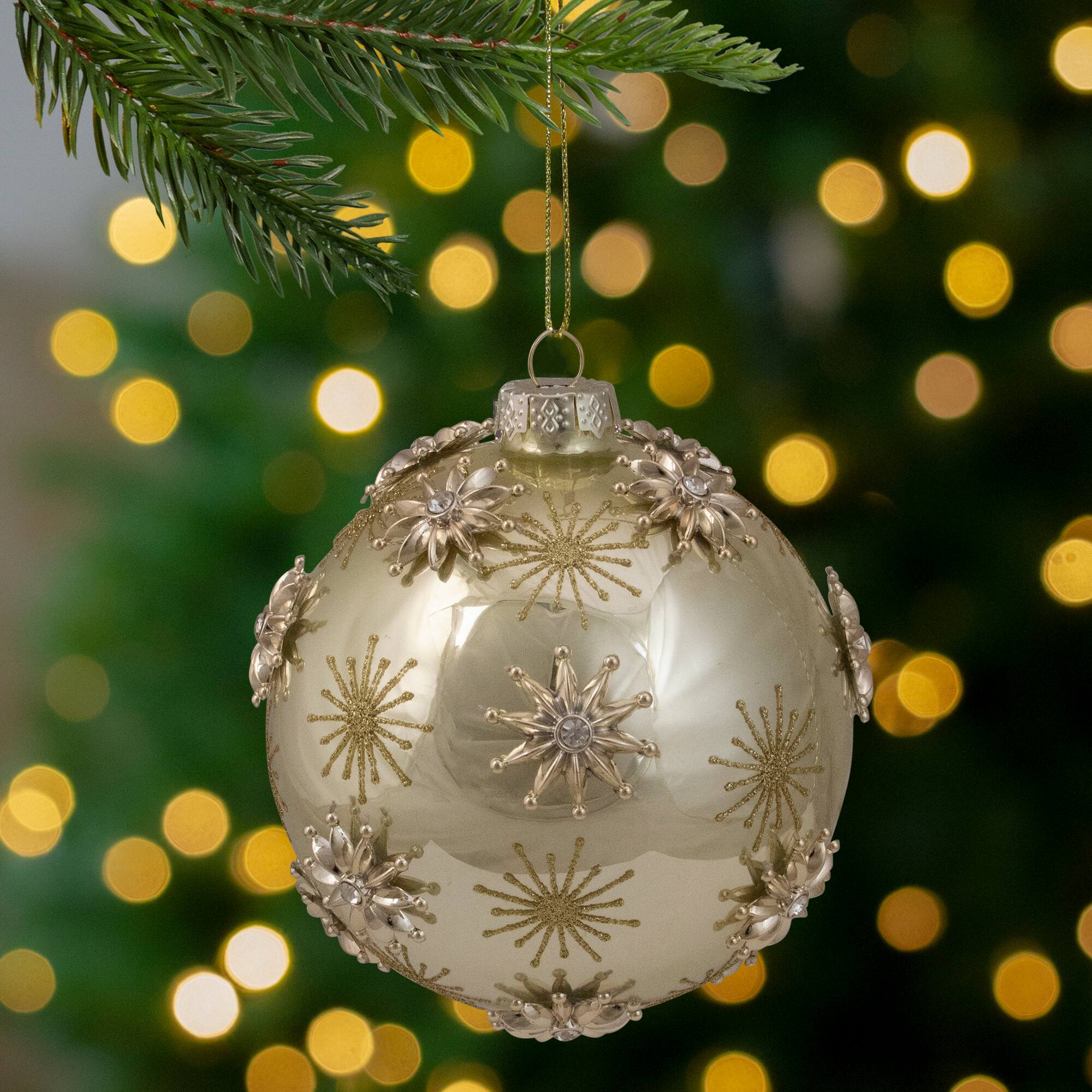 4.5" Shiny Gold Starburst Glass Ball Ornament