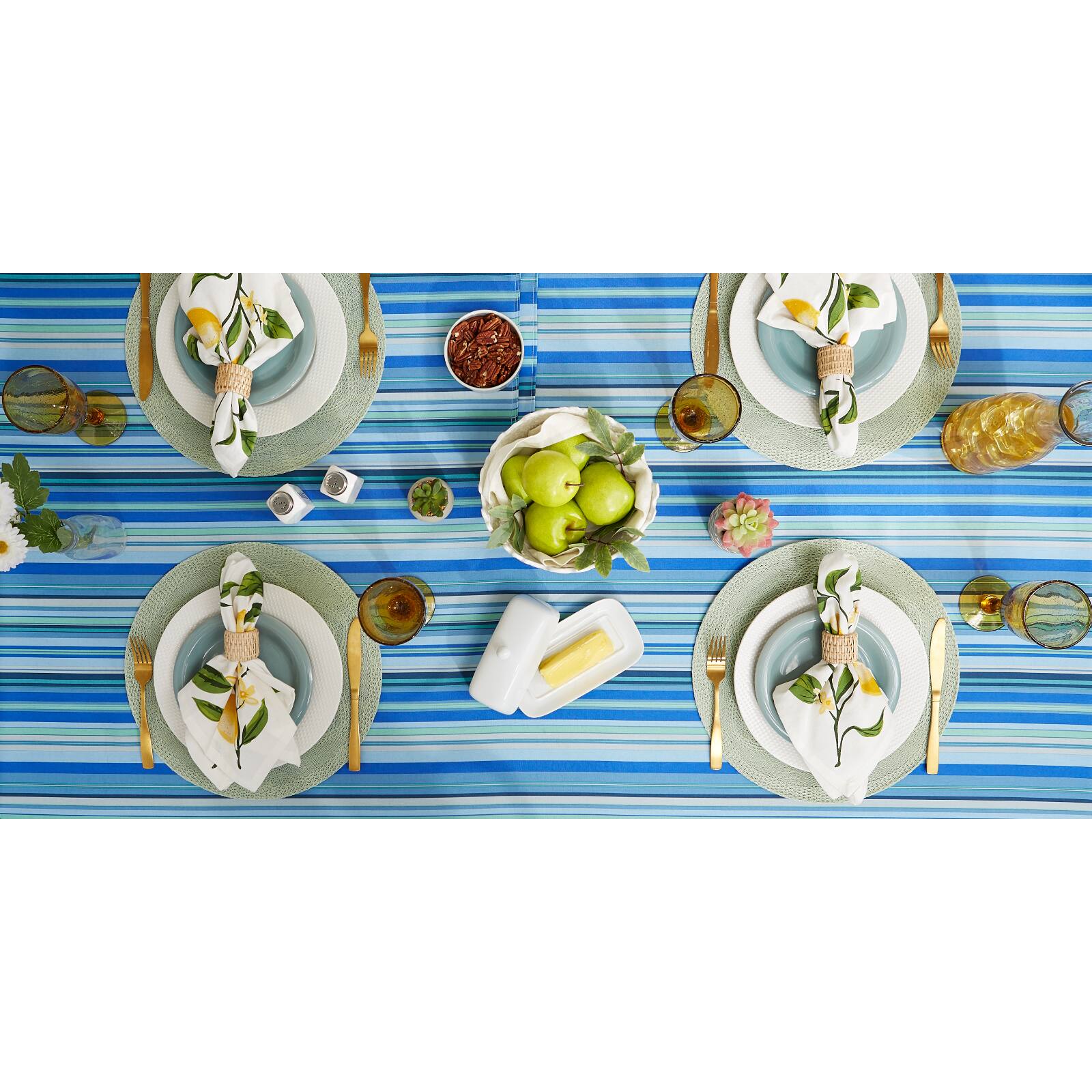 Blue Ocean Stripe Print Outdoor Tablecloth, 60" Round