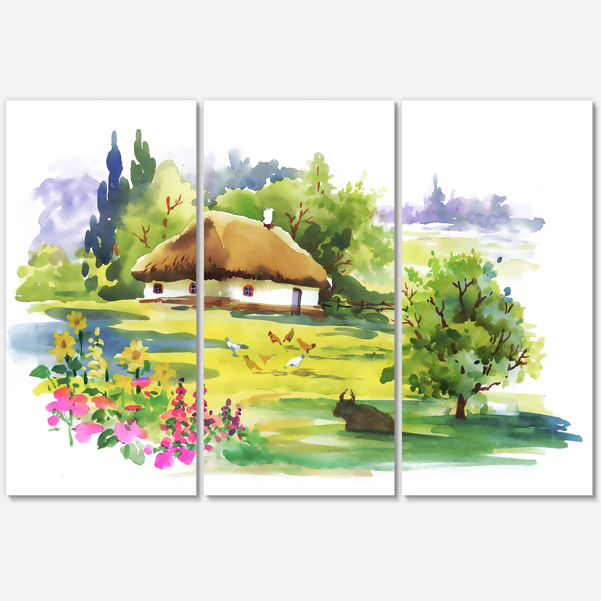 Designart - Rural House In Blossoming Greenlands - Traditional Canvas Wall Art Print