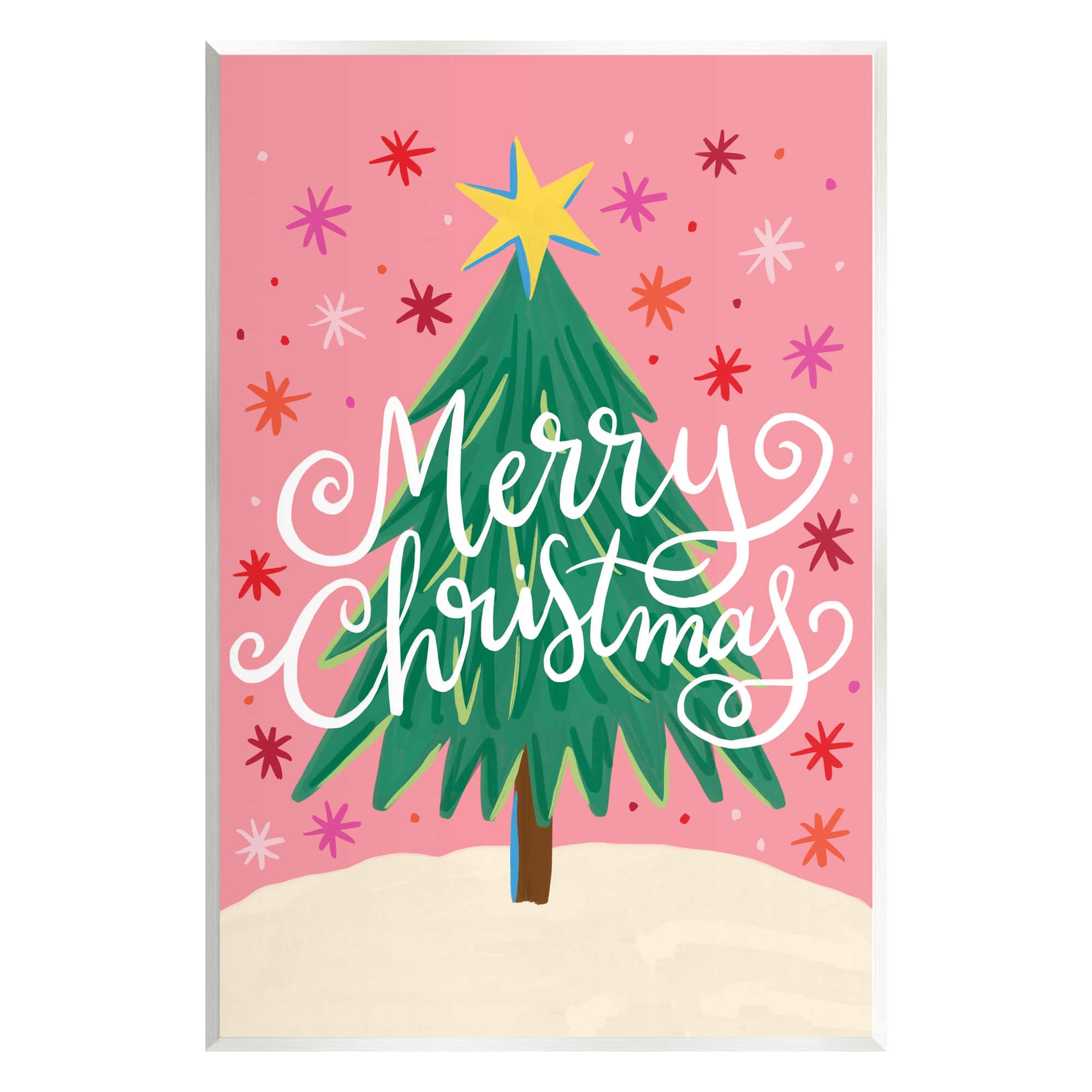 Stupell Industries Merry Christmas Pink Starry Pattern Wall Plaque Art