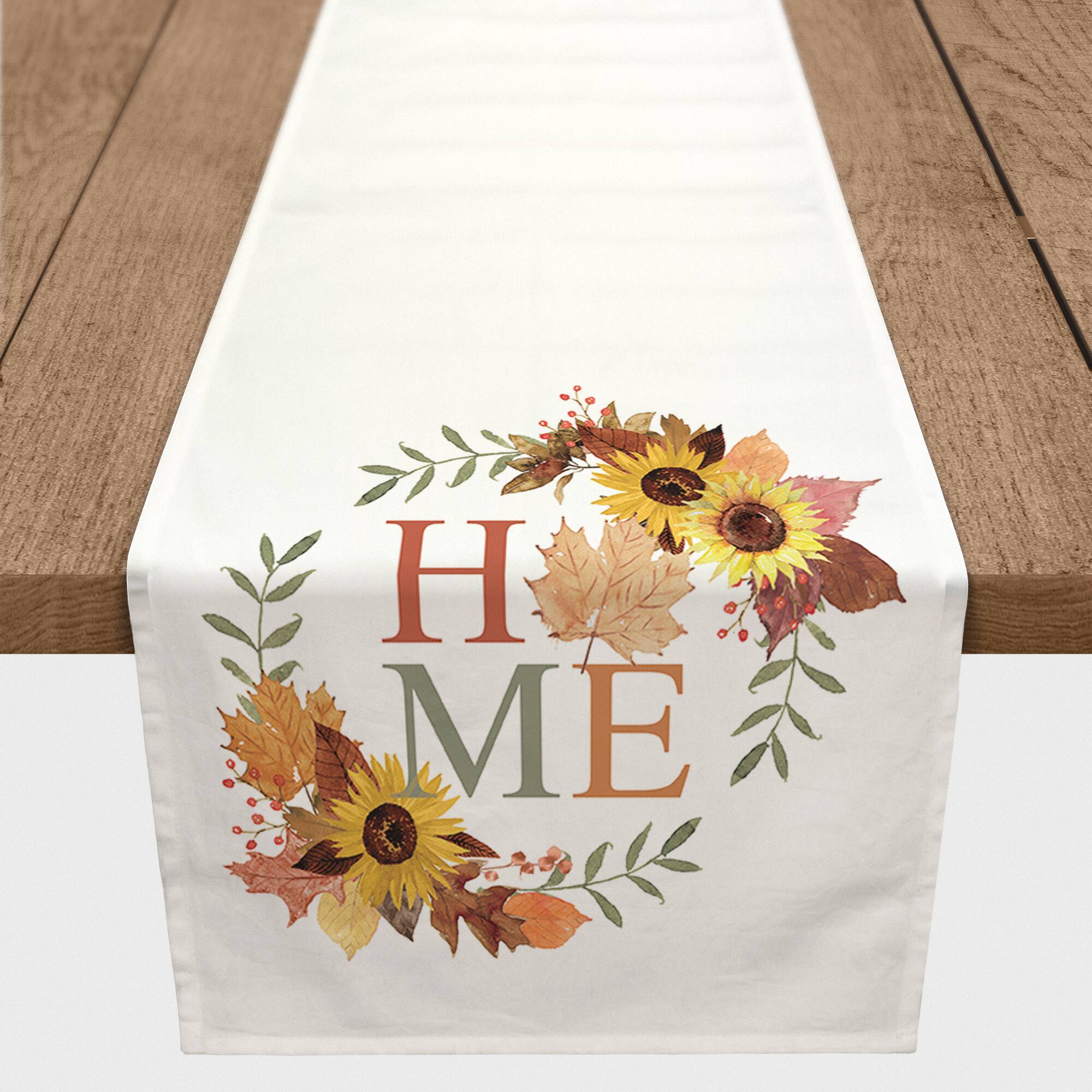 90" Autumn Home Wreath Polyester Twill Table Runner