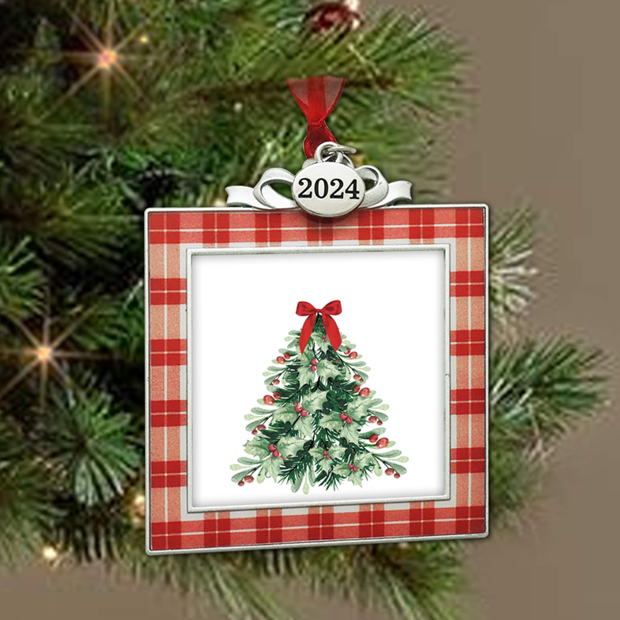 2.5&#x22; x 2.5&#x22; Red &#x26; White Plaid 2024 Ornament Frame by Studio D&#xE9;cor&#xAE;