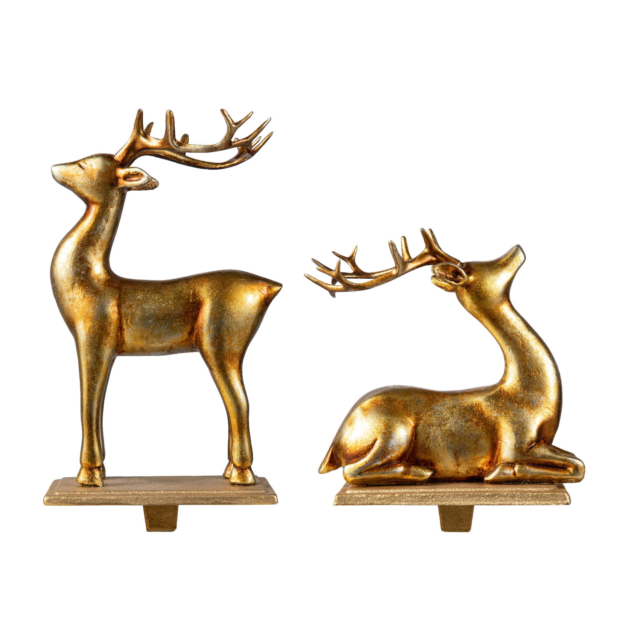 Glitzhome® Gold Standing & Sitting Reindeer Stocking Holder Set