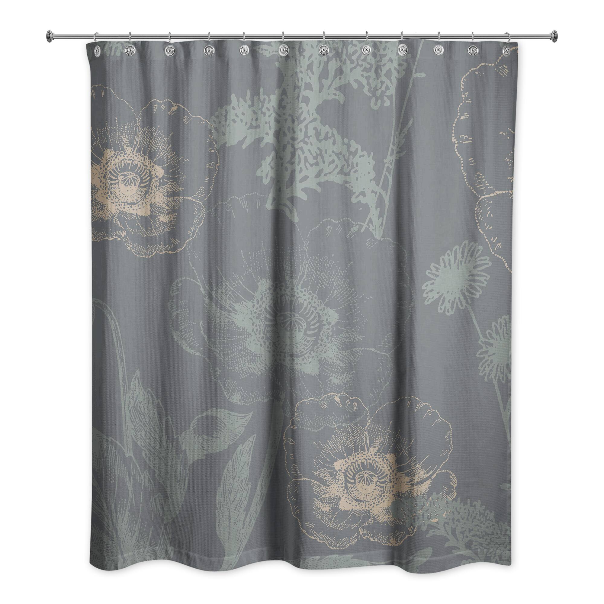 Dark Gray Florals Shower Curtain