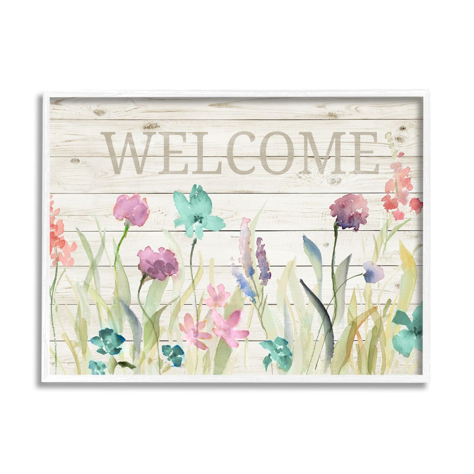 Stupell Industries Welcome Sign Spring Wildflower Meadow Rustic Pattern Framed Wall Art