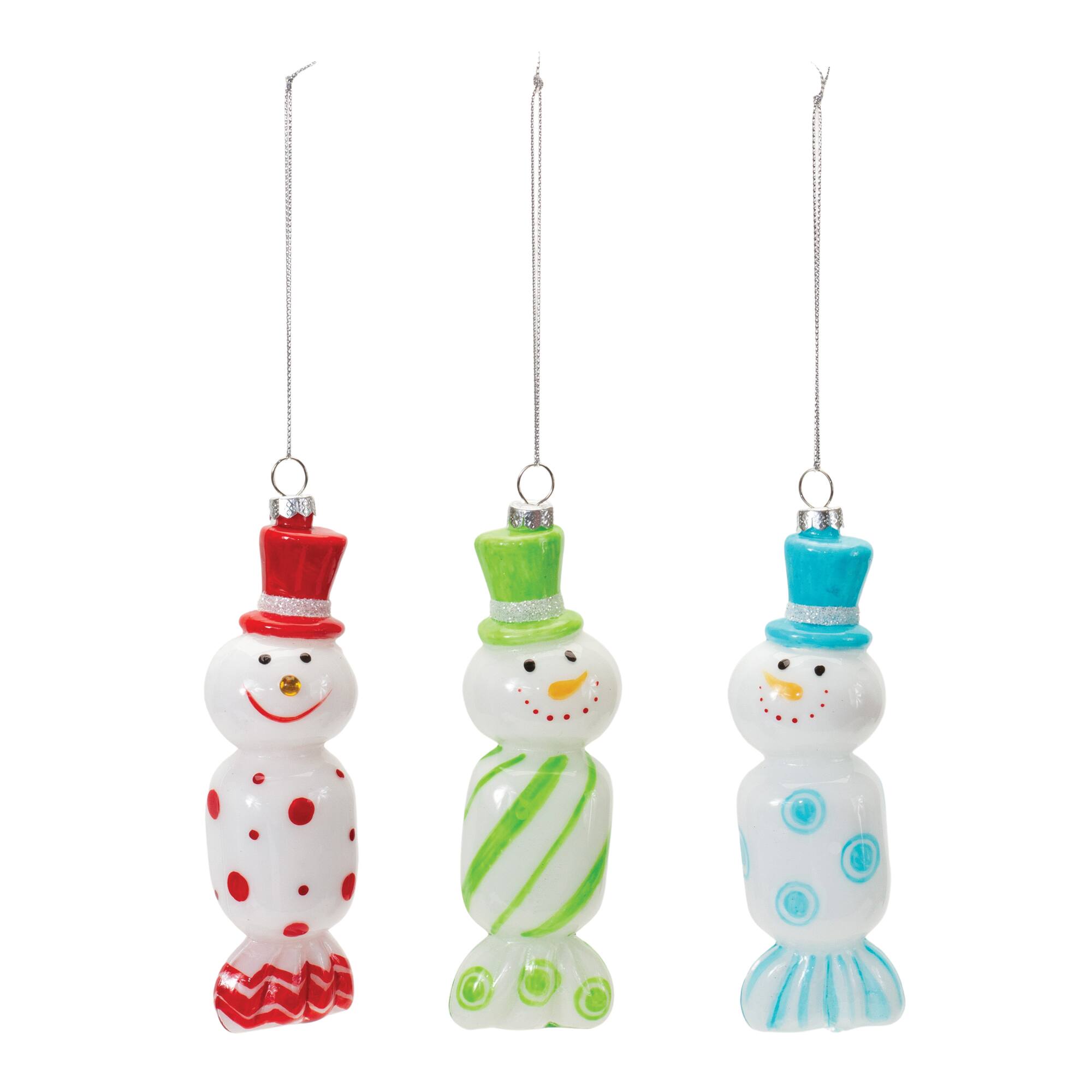 12ct. 6&#x22; Glass Snowman Candy Ornaments