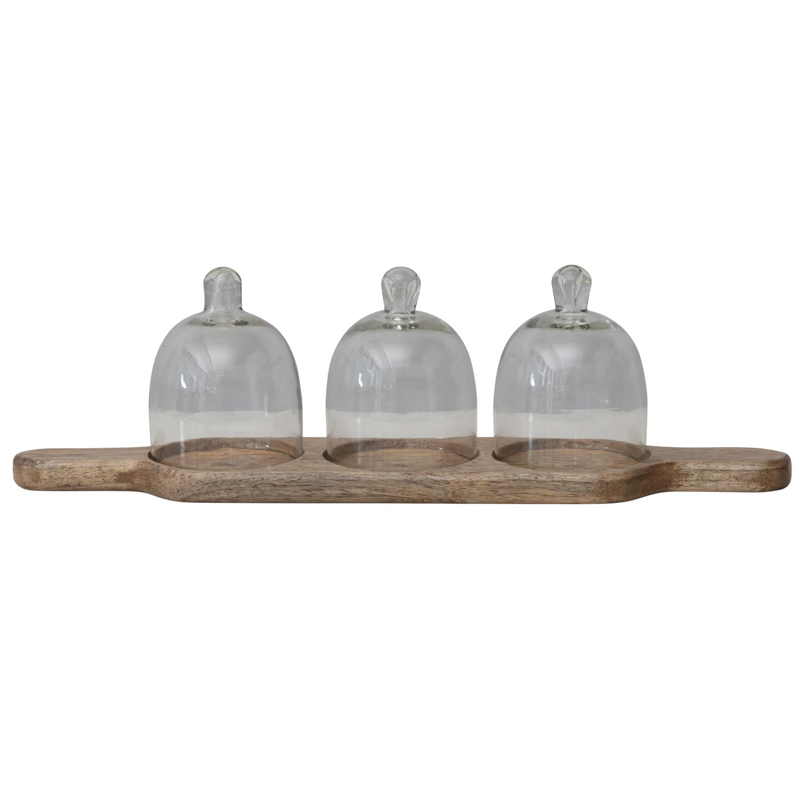 Hello Honey&#xAE; Mango Wood Serving Tray with 3 Glass Cloches Set