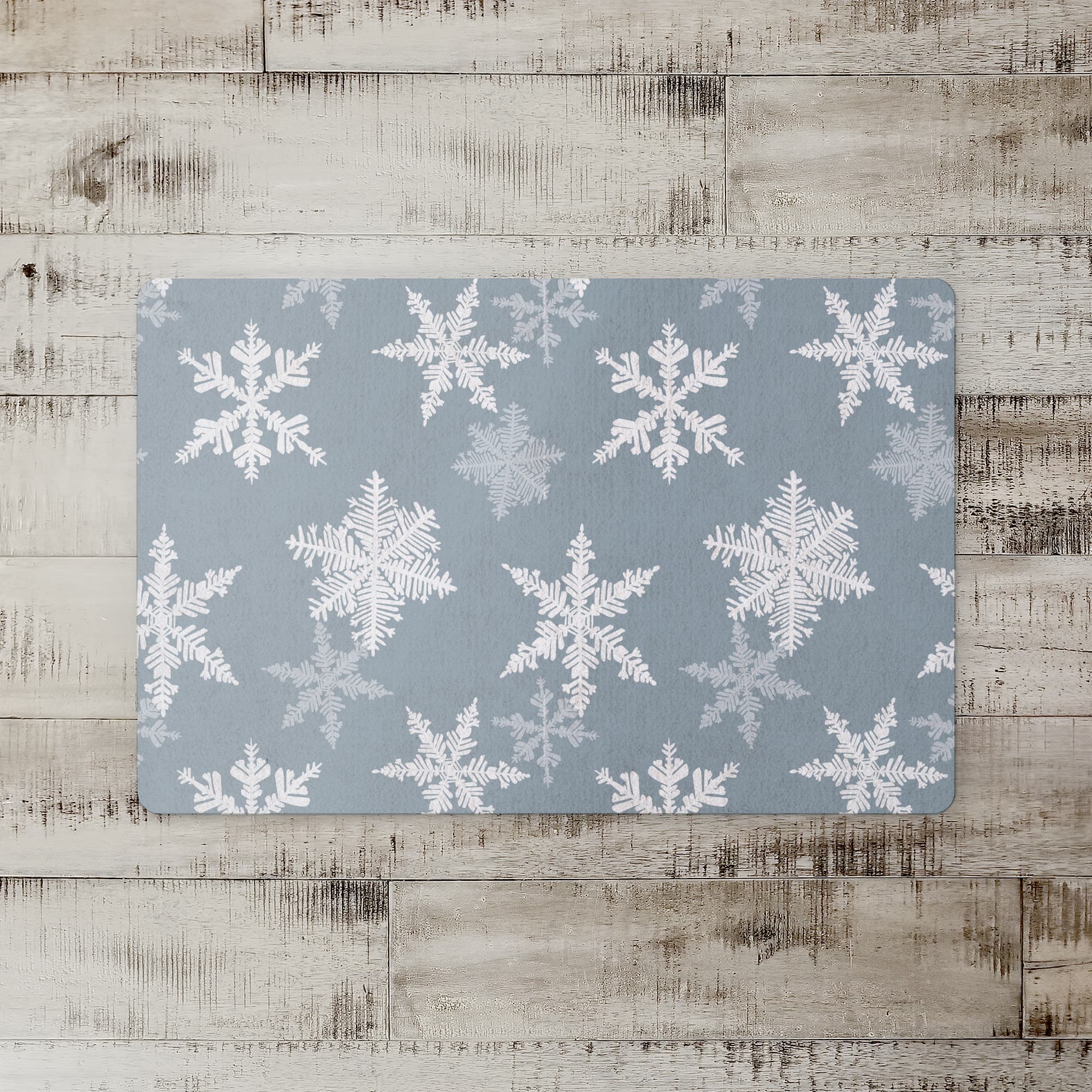 Blue Snowflake Pattern 27" x 18" Floor Mat