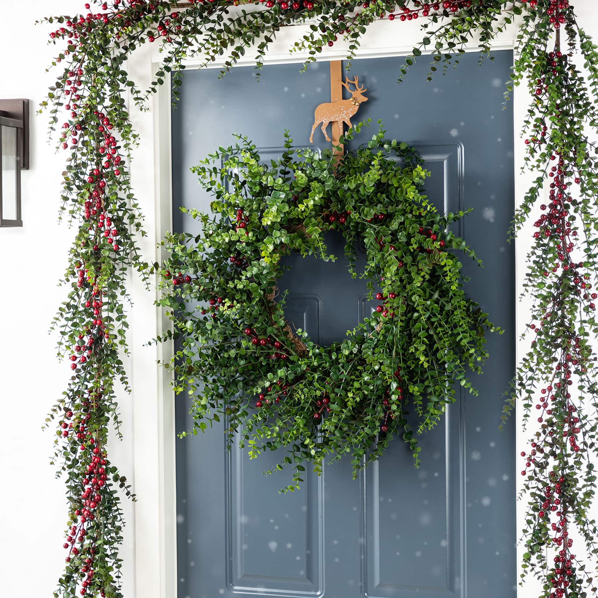 Glitzhome® 6ft Christmas Greenery Eucalyptus Garland with Red Berries, 2ct.