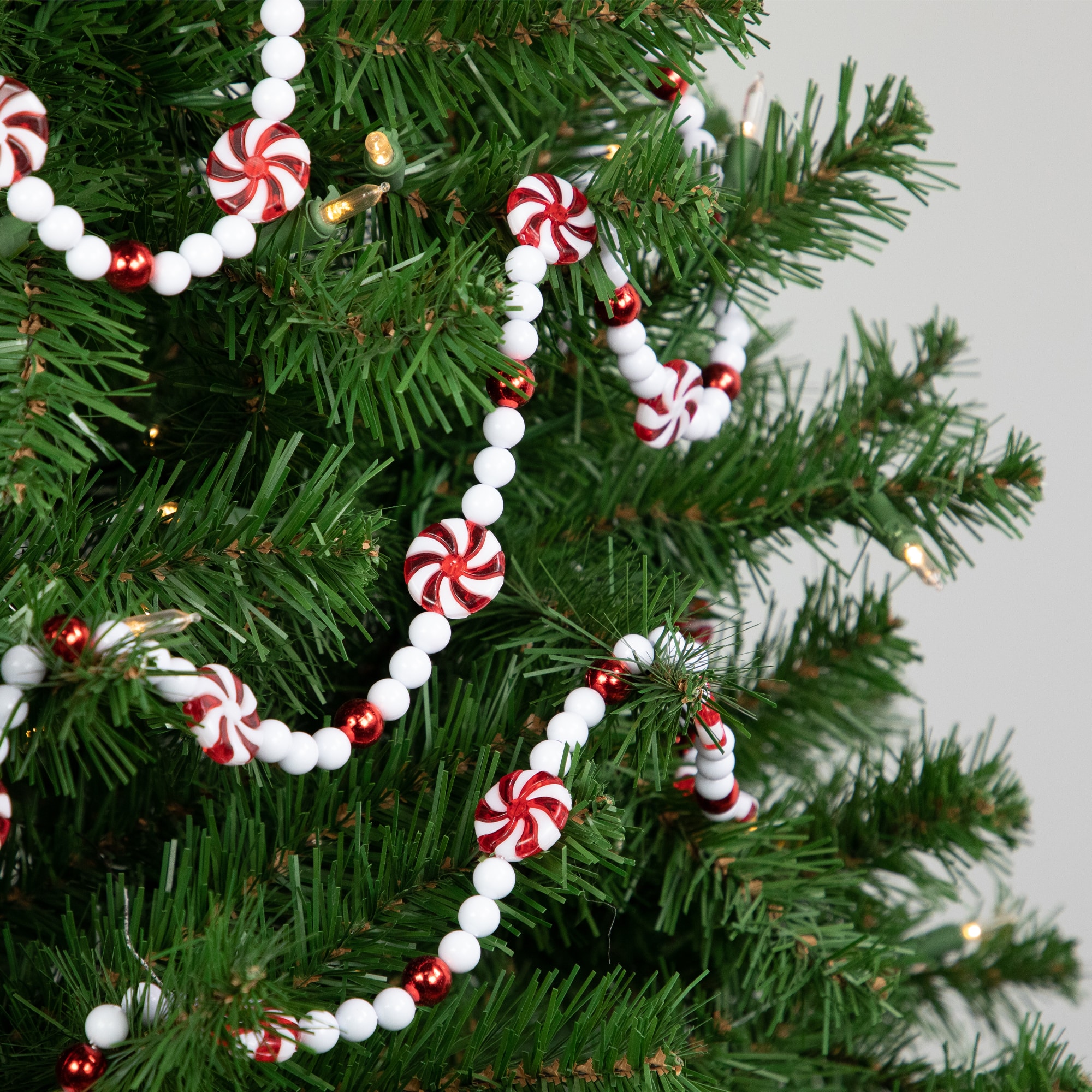 9ft. Shatterproof Red & White Peppermint Beaded Garland