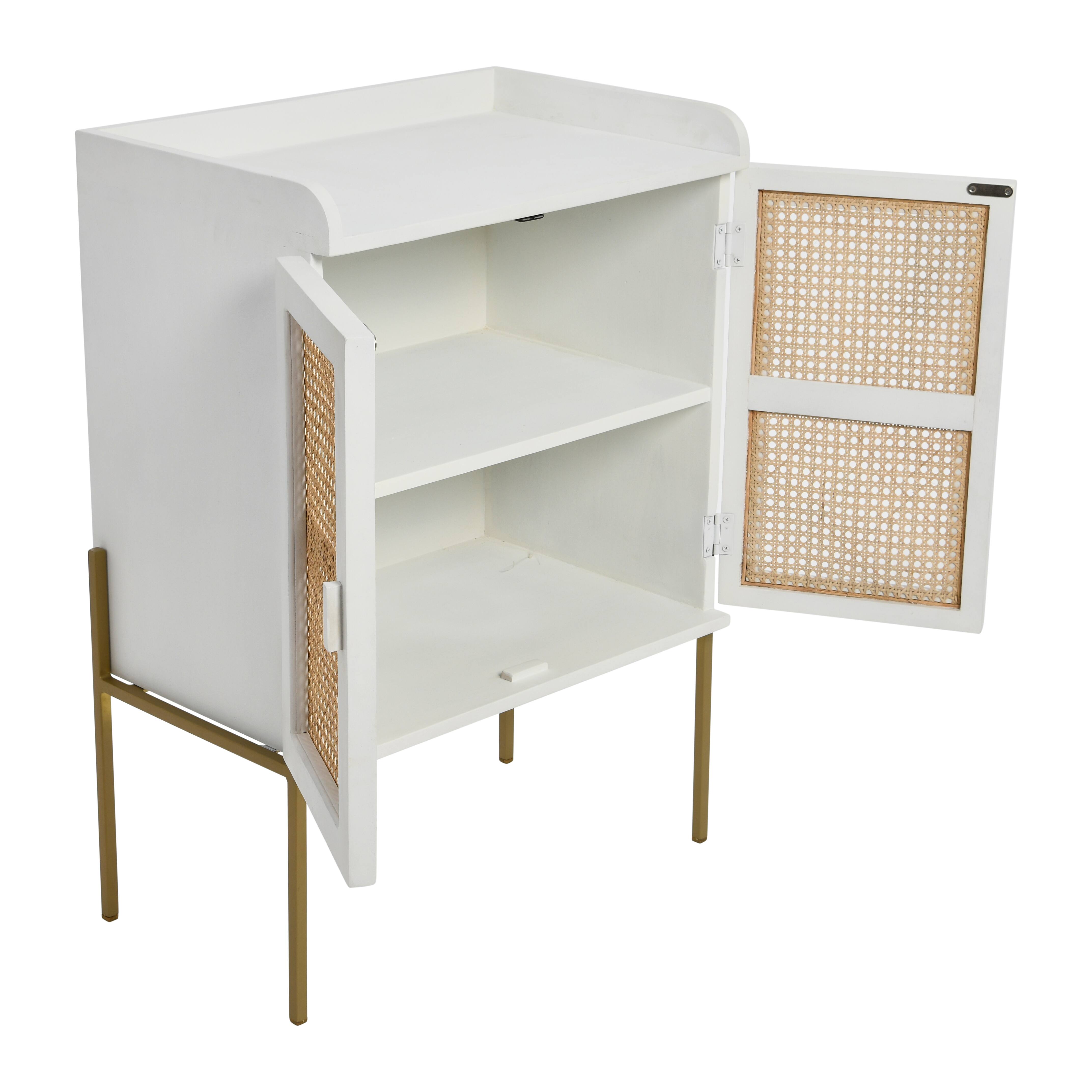 Hello Honey® 36" Boho Solid Wood Bar Cabinet with Metal Legs and Woven Cane Doors