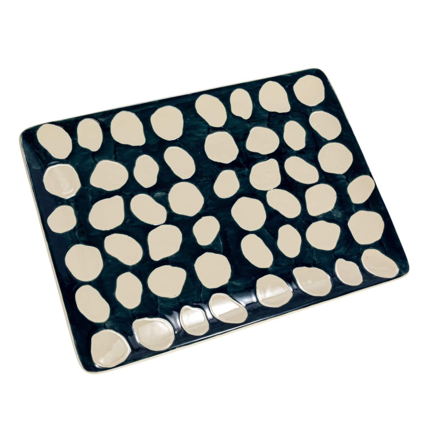 Hello Honey® 18" Blue & White Wax Relief Dots Stoneware Platter