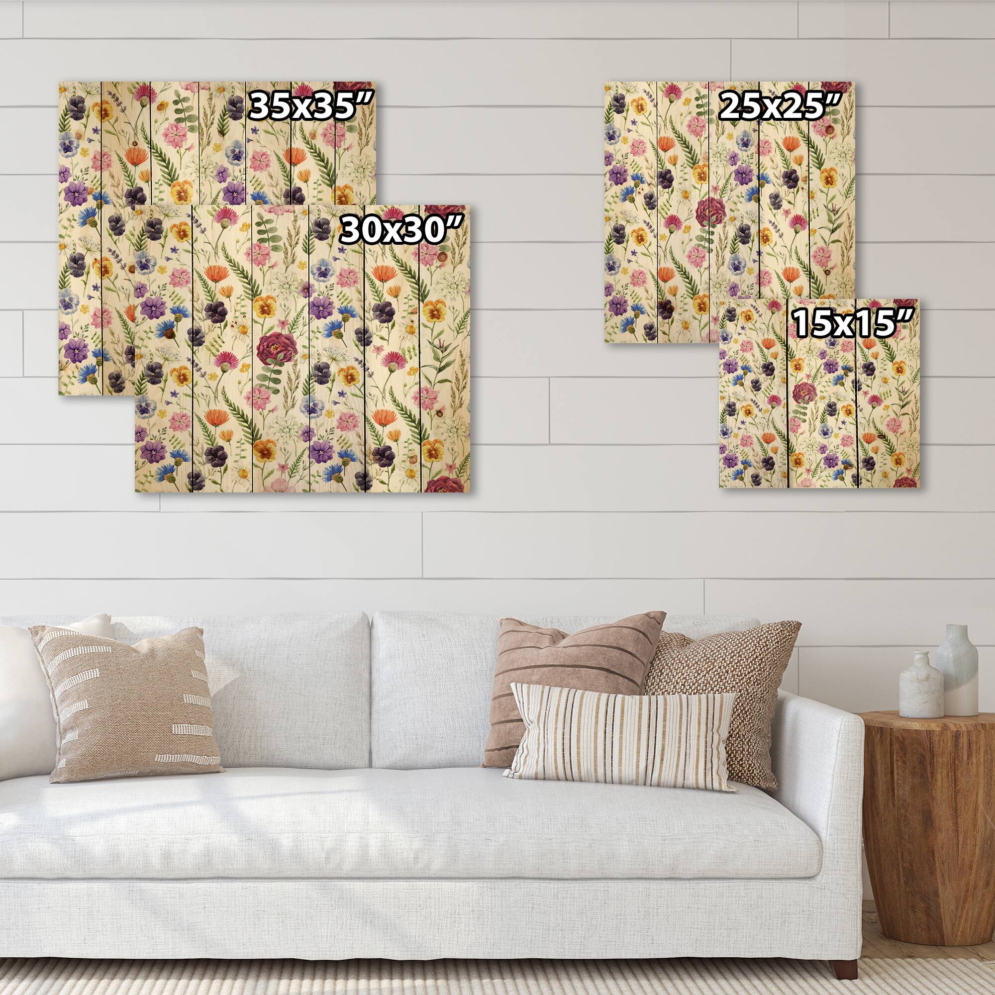 Designart - Wildflowers Floral Pattern II - Traditional Print on Natural Pine Wood