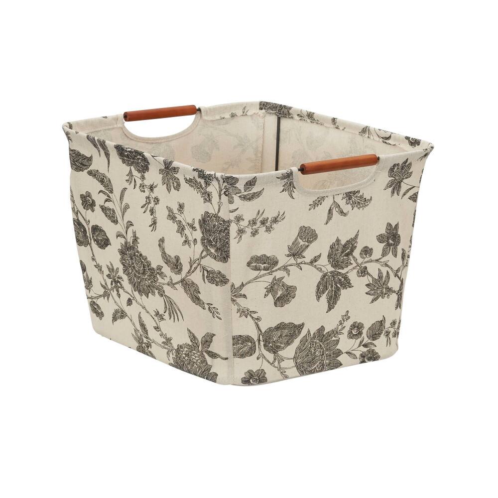 Household Essentials Storage Bin with Wood Handles (Medium, Floral)