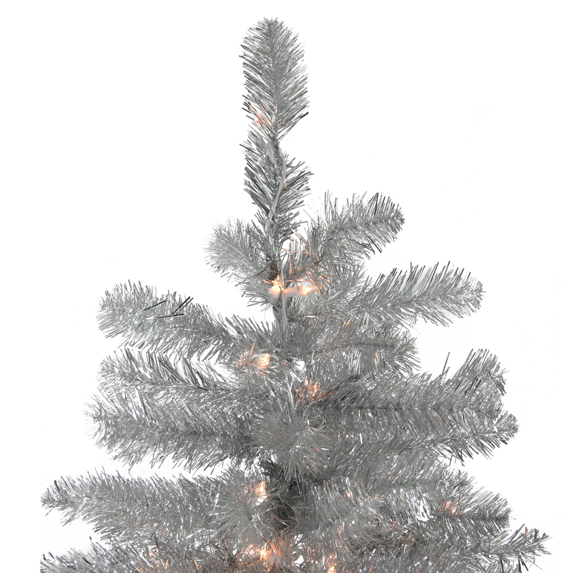 7.5ft. Pre-Lit Full Metallic Tinsel Artificial Christmas Tree, Clear Lights
