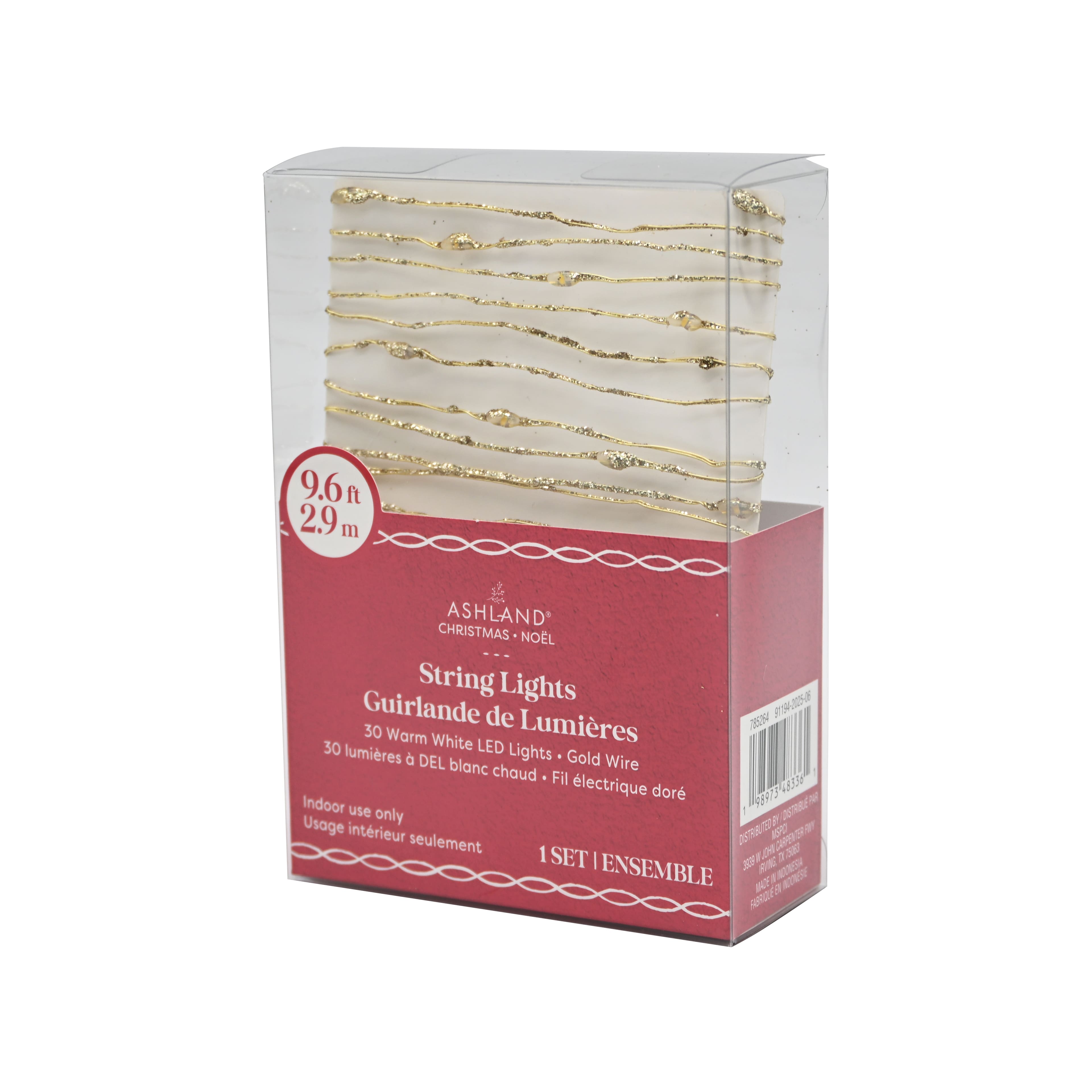 30ct. Warm White LED Bead String Lights on Gold Glitter Wire by Ashland®