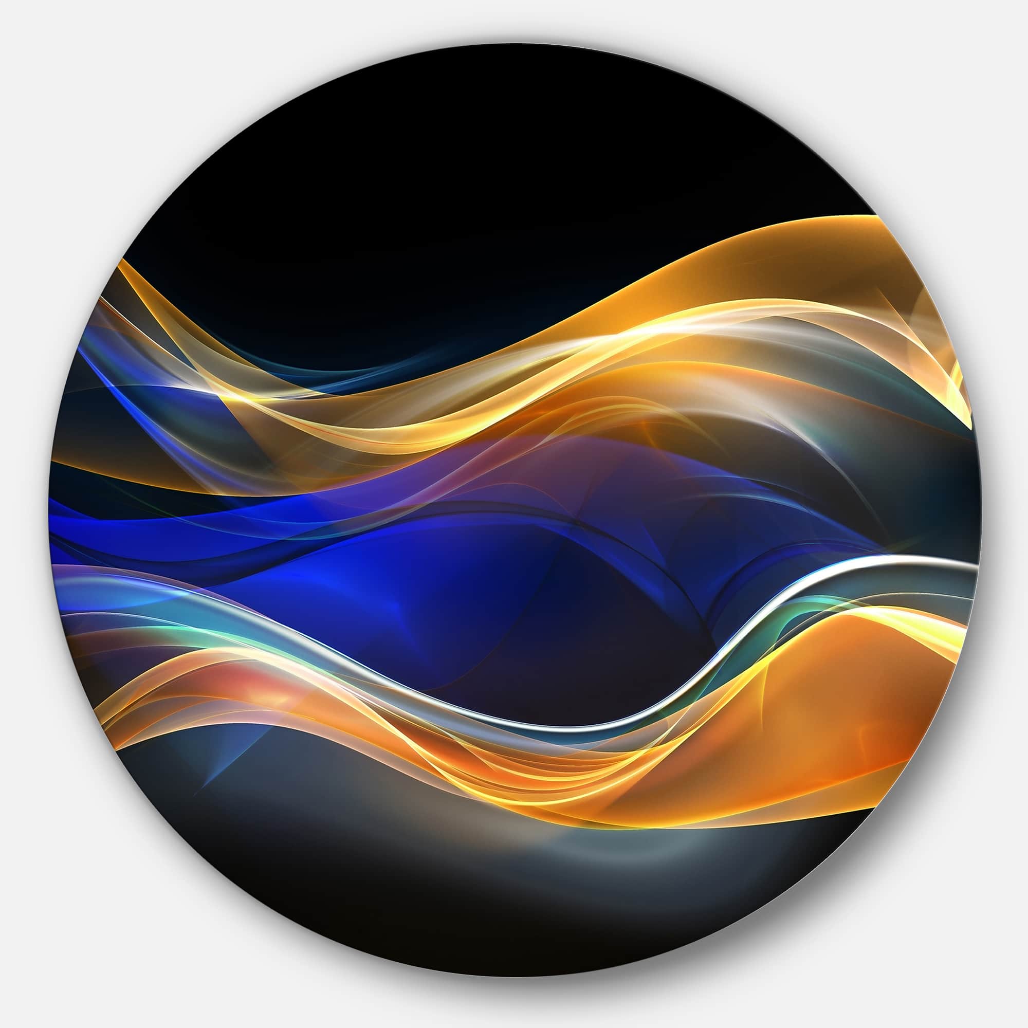 Designart - 3D Gold Blue Wave Design&#x27; Abstract Circle Metal Wall Art