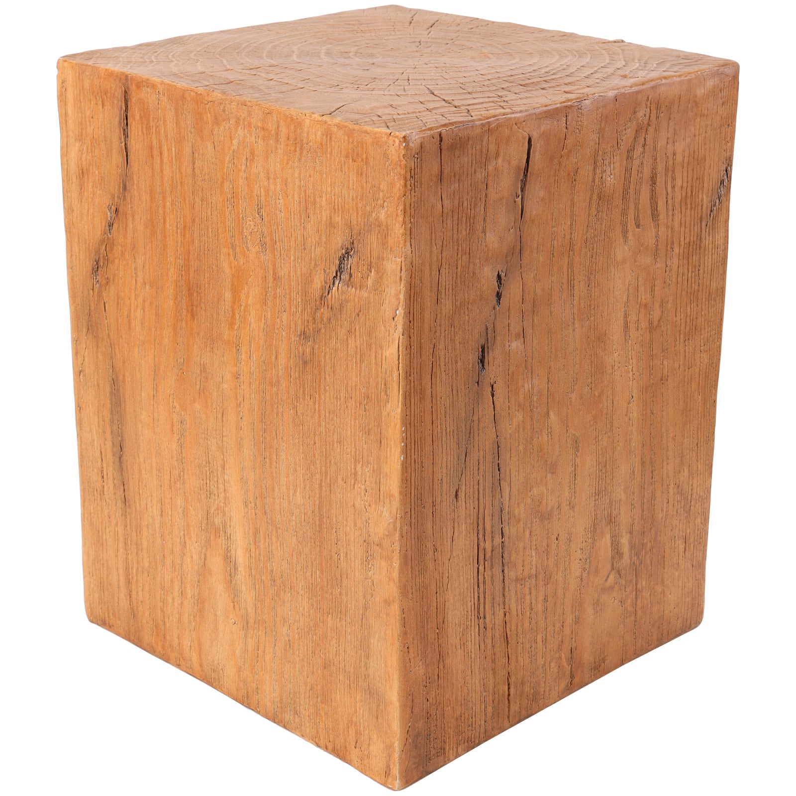 18&#x22; Natural Textured Wood Grain Outdoor Accent Table