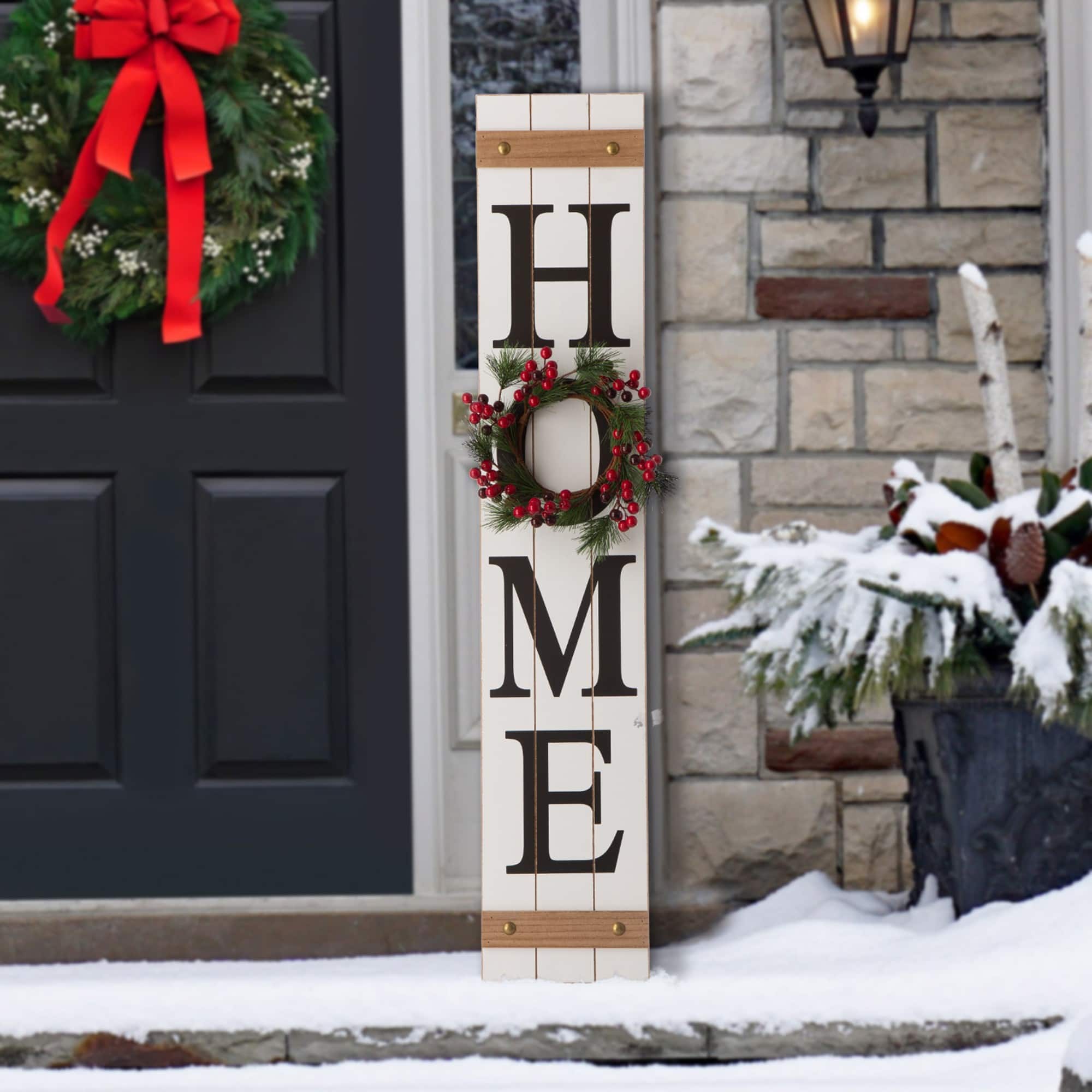 Glitzhome® 42" Wooden Home Porch Sign with Changeable Wreaths