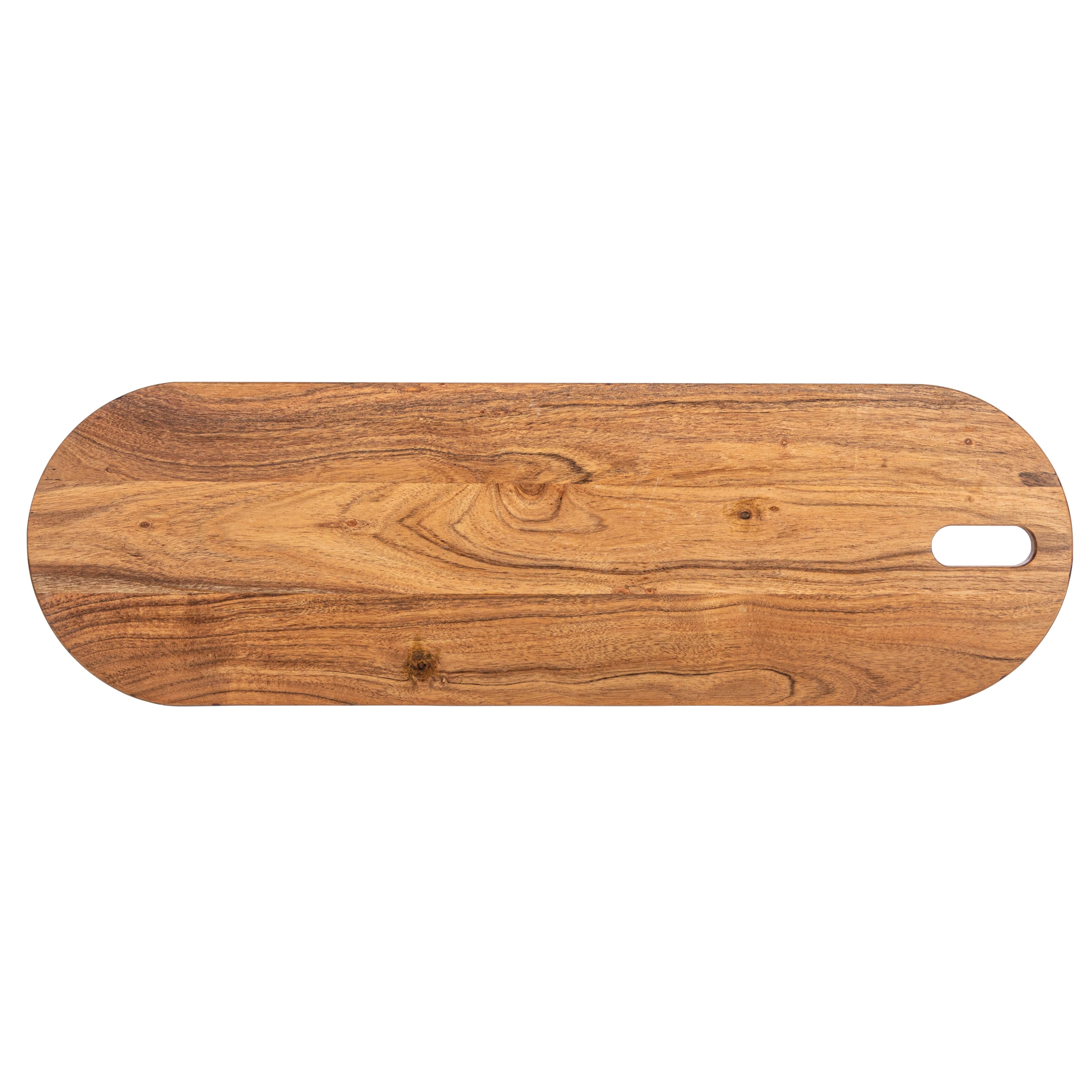 25&#x22; Natural Acacia Wood Serving Board with Handle