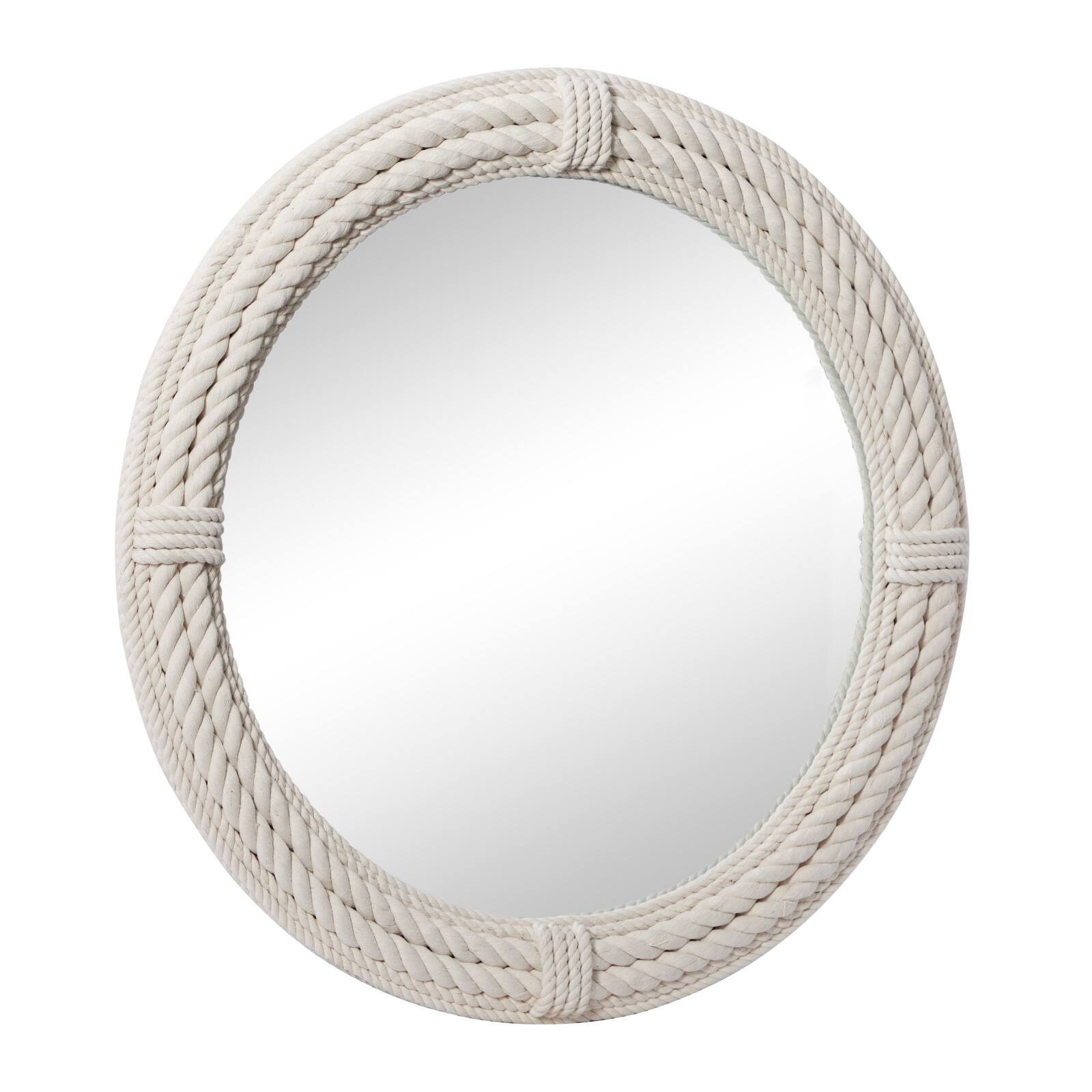 36&#x22; White Coastal Rope Wall Mirror