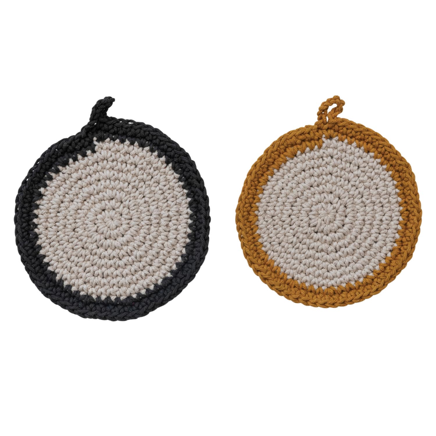 8&#x22; Brown Accented Round Cotton Crocheted Pot Holder Set