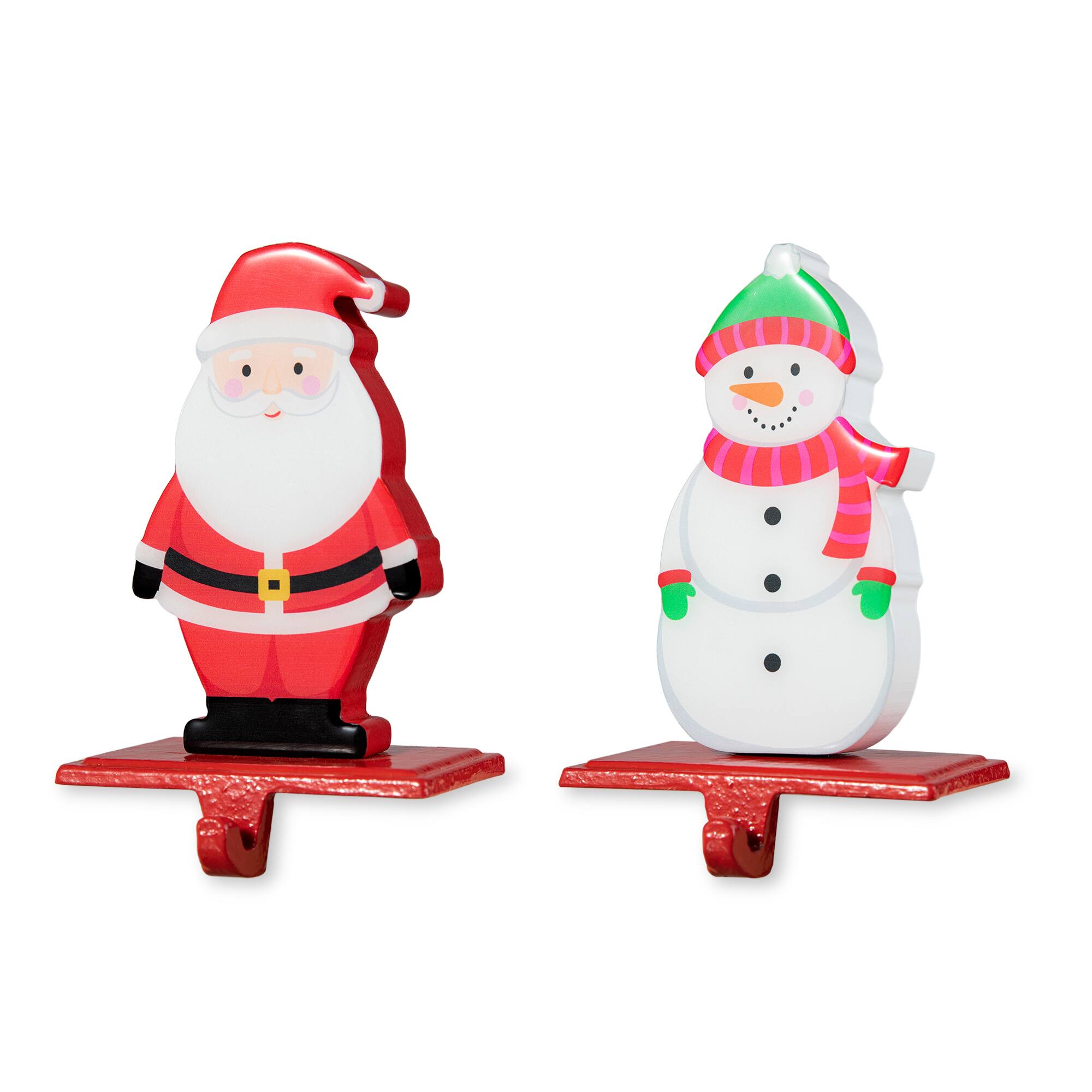 Glitzhome&#xAE; 6.5&#x22; Christmas Santa &#x26; Snowman Stocking Holder Set