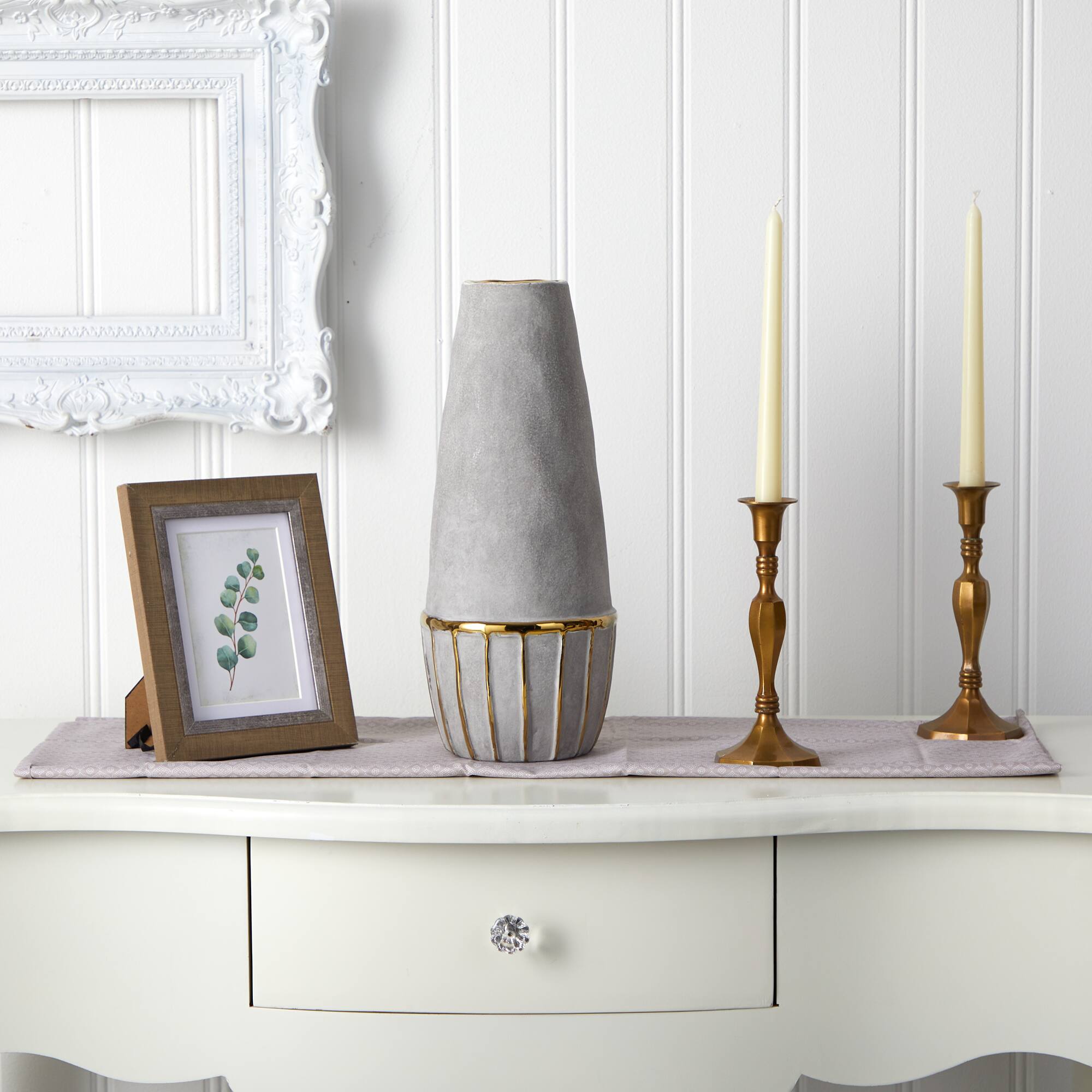 15" Regal Stone Decorative Vase with Gold Accents