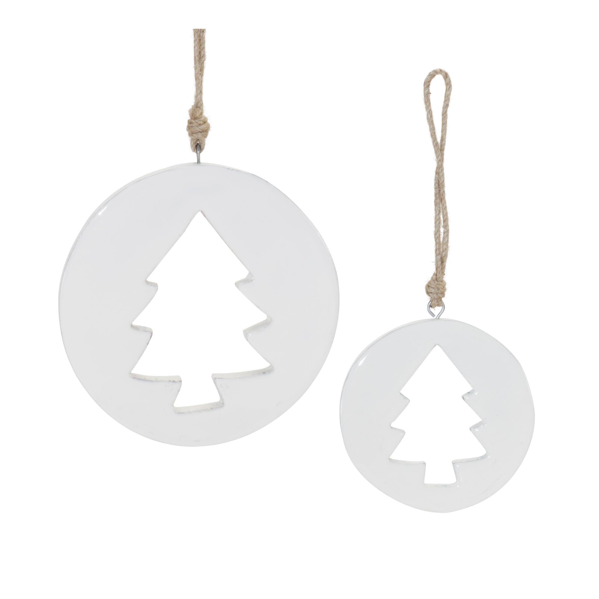 White Wood Pine Tree Cut-Out Ornaments Set