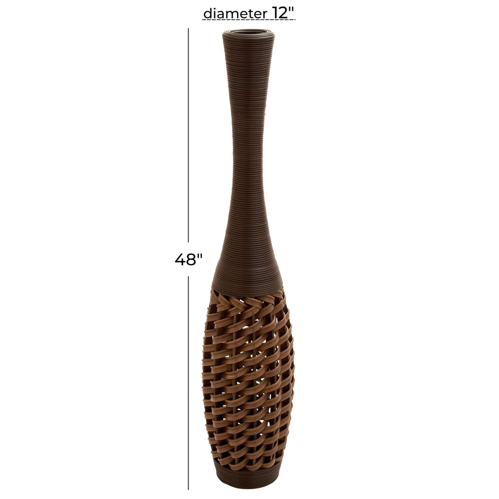 Brown Rattan Coastal Style Vase, 48" x 12" x 12"