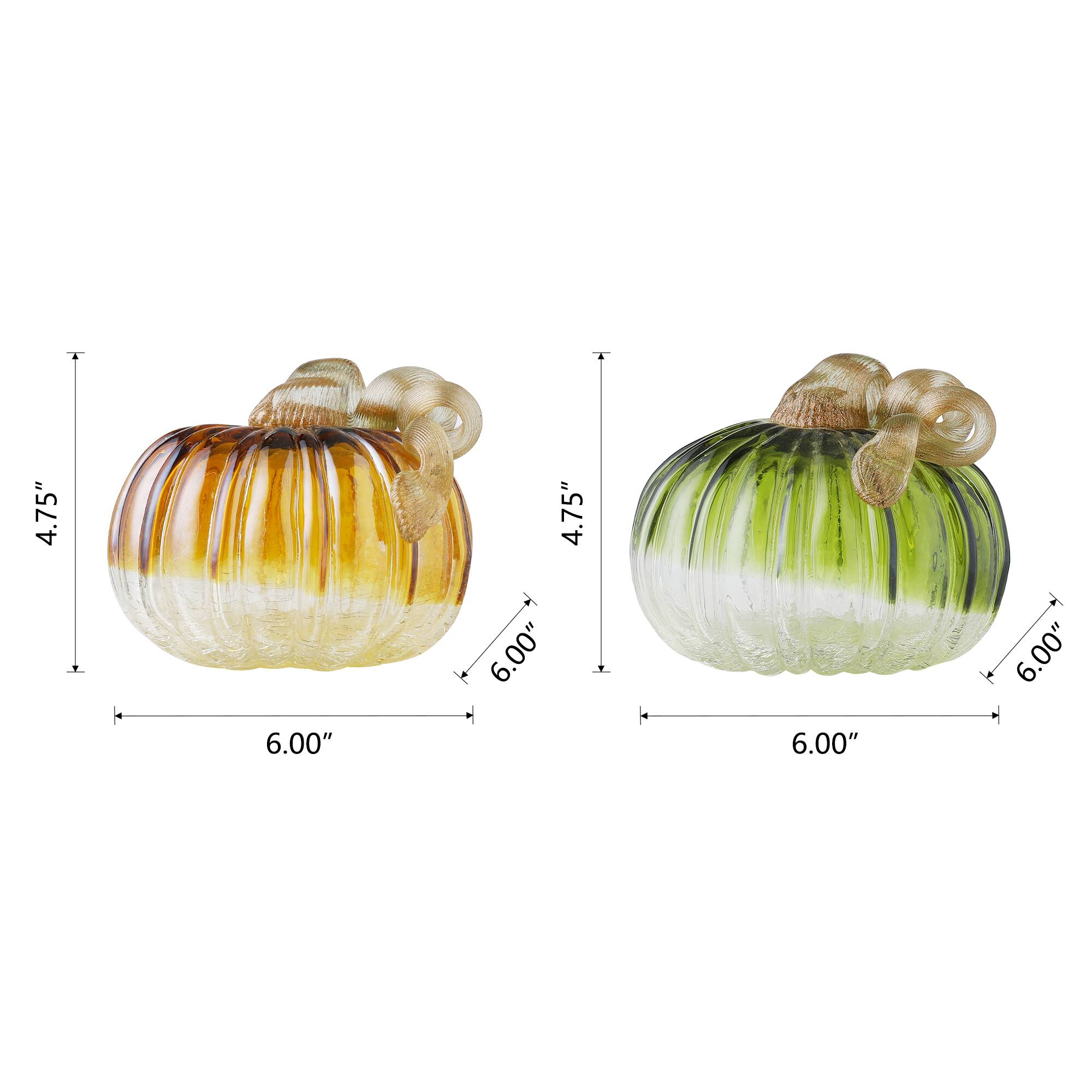 Glitzhome® Green & Amber Crackle Glass Short Pumpkin Set