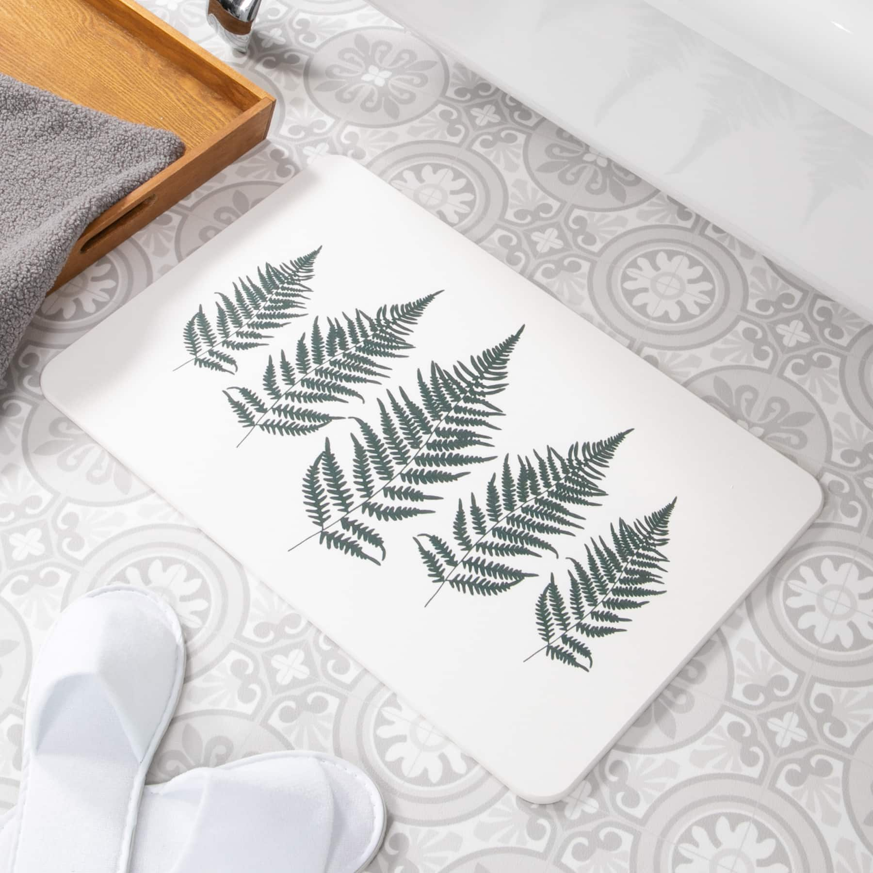 FloorPops Fern Leaf Stone Non-Slip Bath Mat