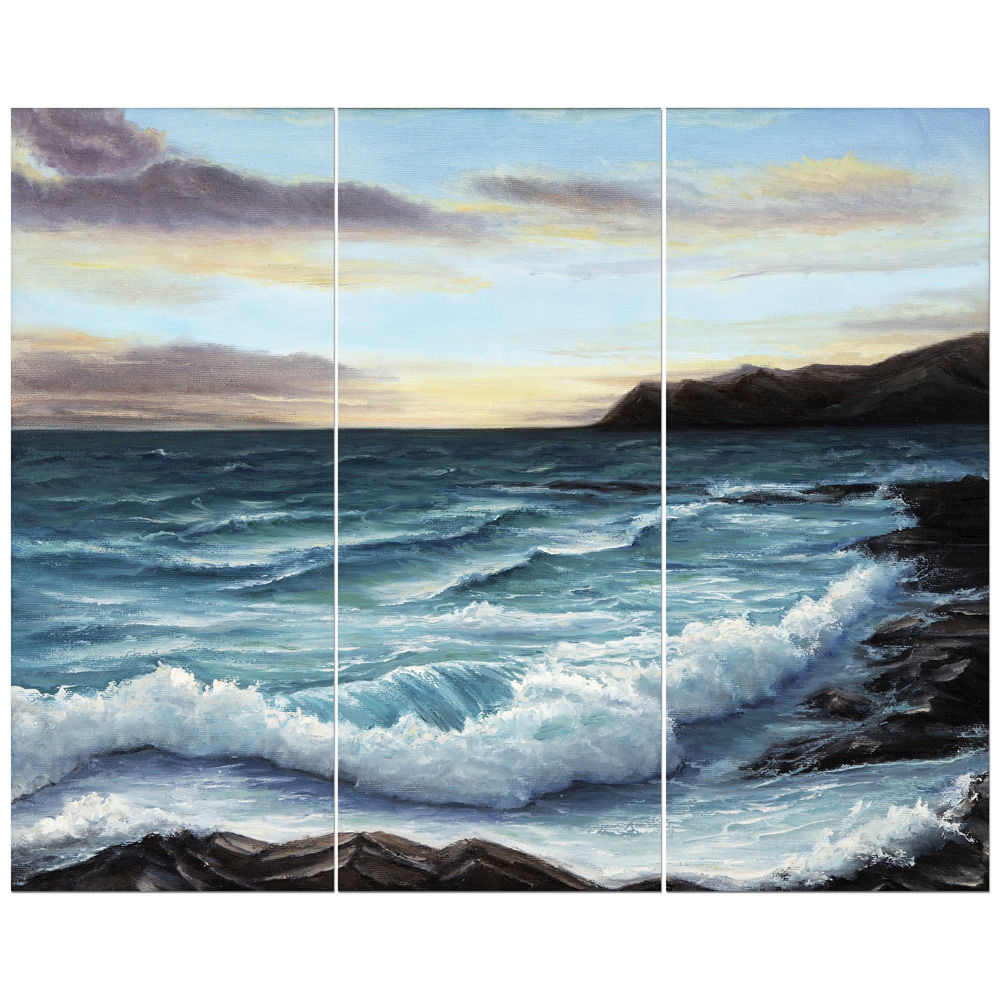 Designart - Ocean Waves at Seashore - Sea & Shore Painting Print on Wrapped Canvas set