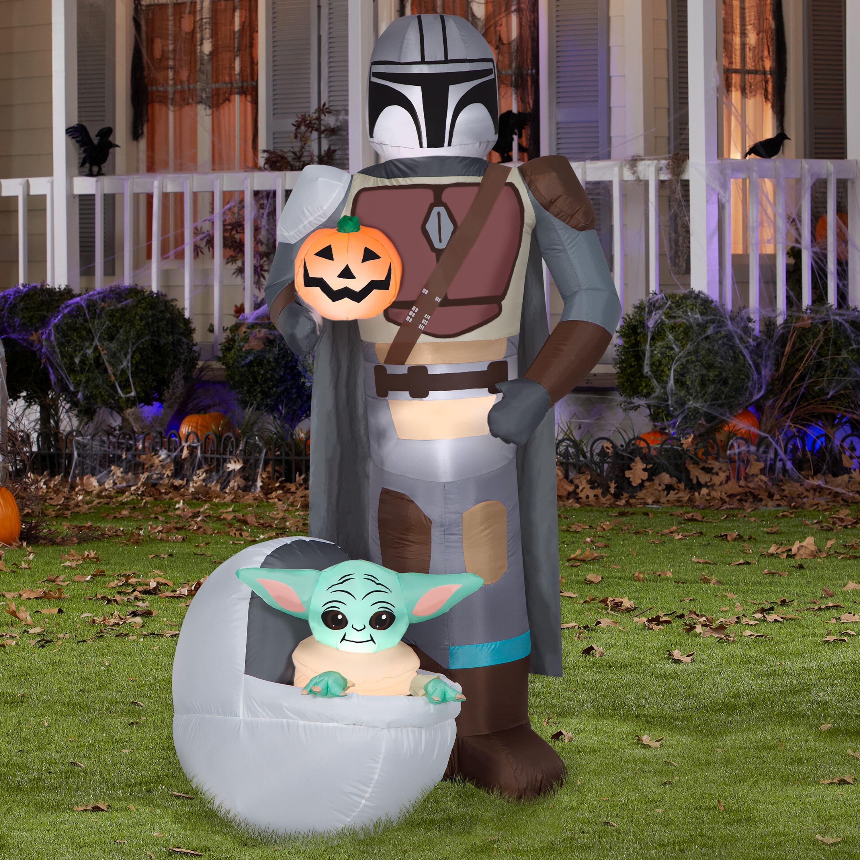 6.5ft. Airblown&#xAE; Inflatable Halloween Star Wars Mandalorian &#x26; The Child with Pumpkin